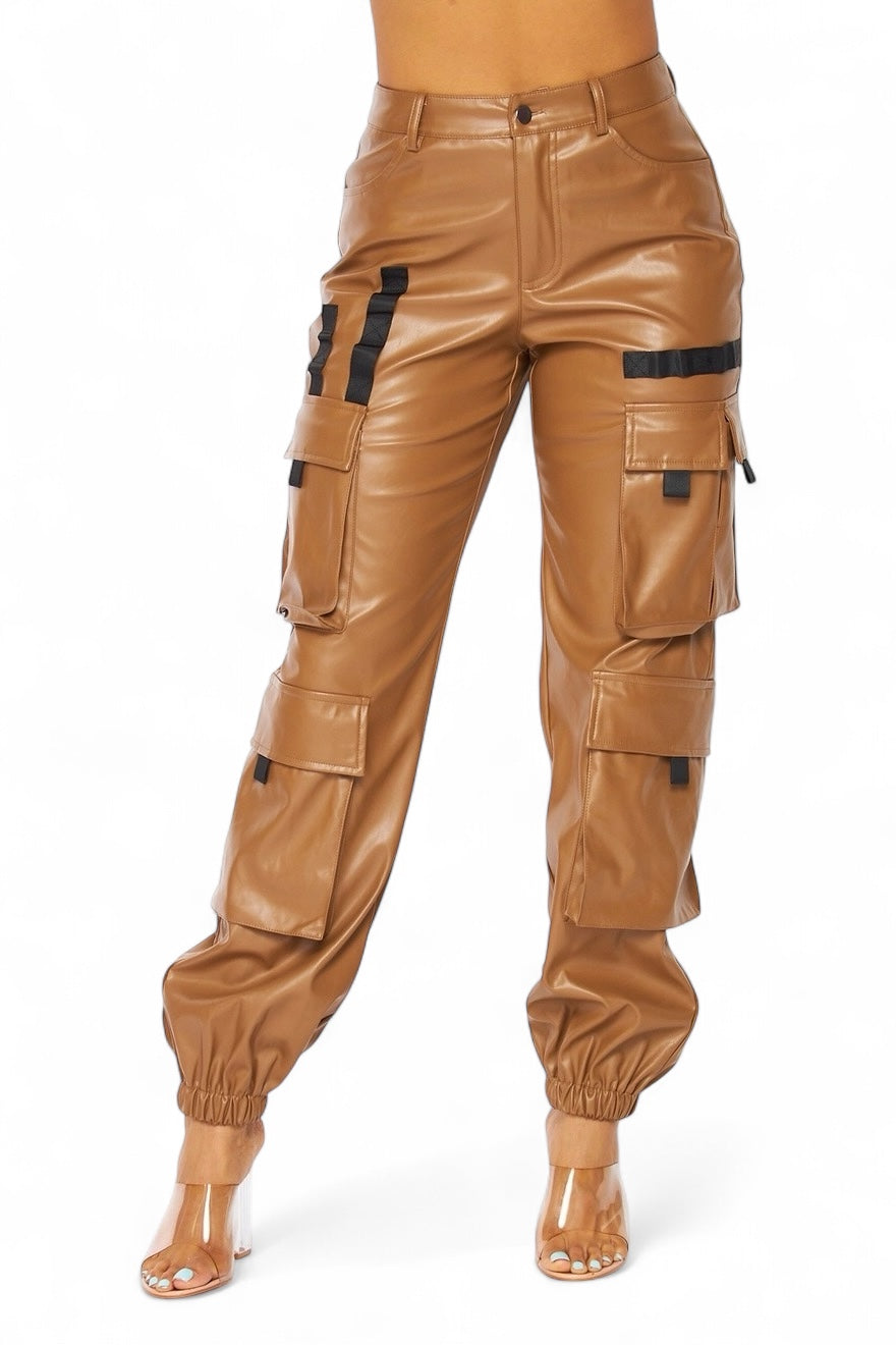It&amp;#39;s My Year Vegan Leather Cargo Jogger Pants