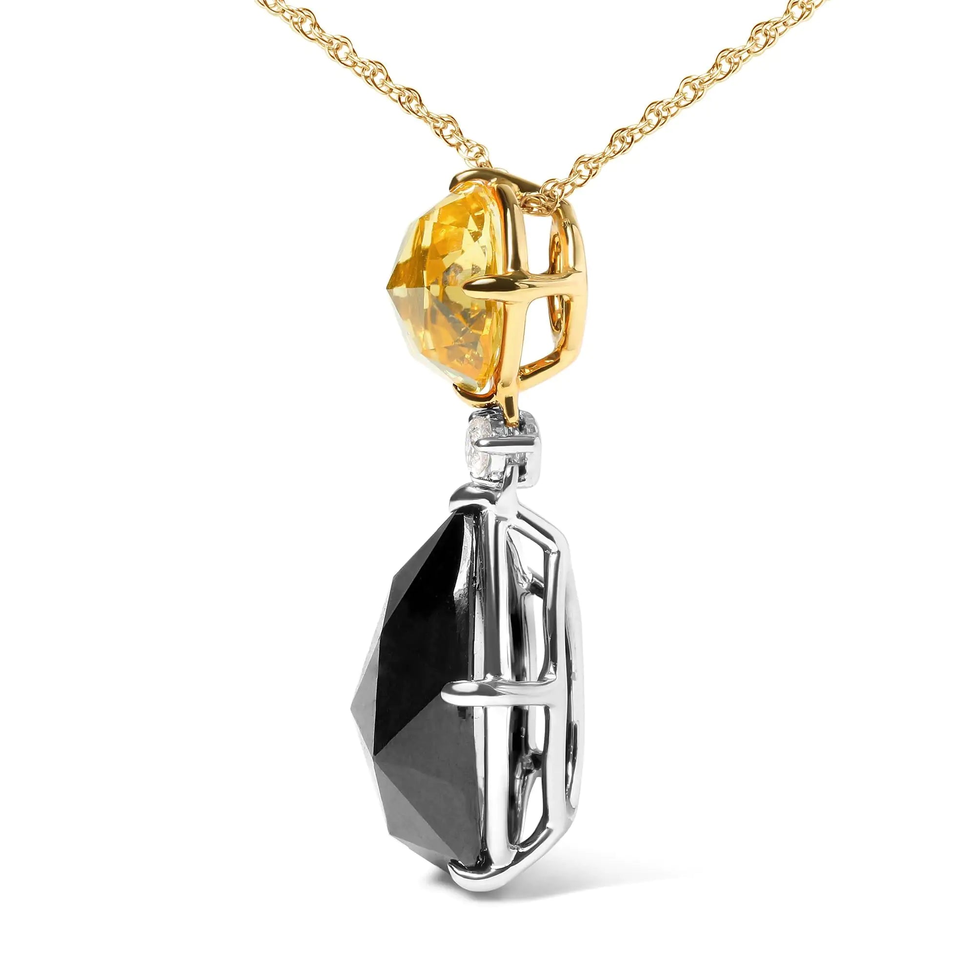Style Loft Collection 18K White and Yellow Gold Diamond Accent and Round Yellow Citrine and Pear Cut Black Onyx Dangle Drop 18" Pendant Necklace (G-H Color, SI1-SI2 Clarity)