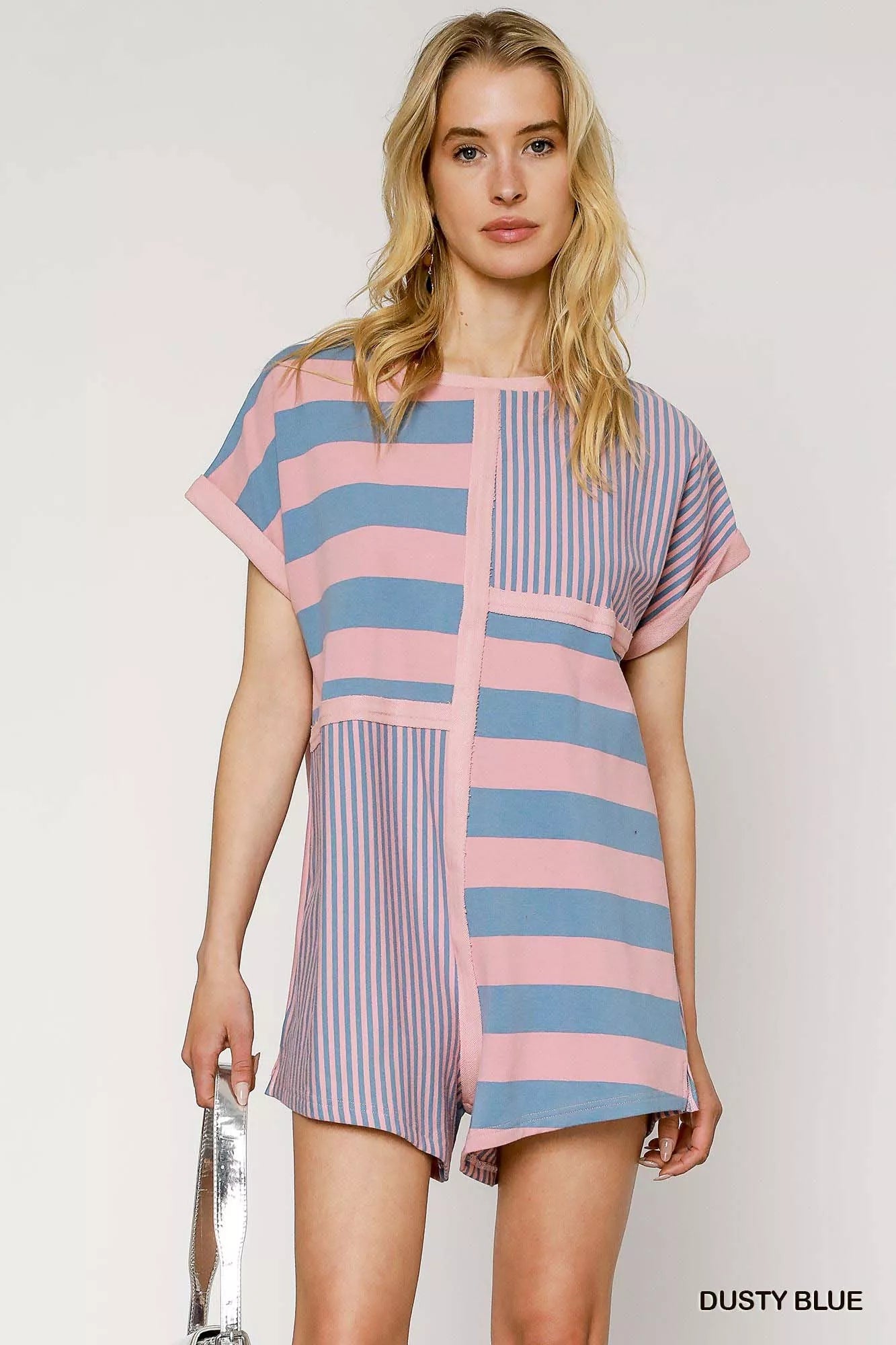 Umgee Mixed Striped Short Sleeve Romper
