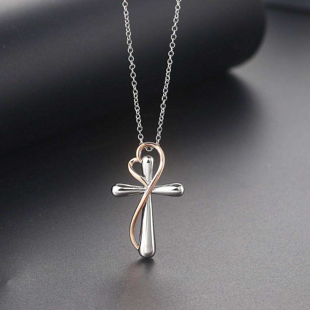 Heart-shaped Cross Necklace - Simple Color Separation Electroplating Design