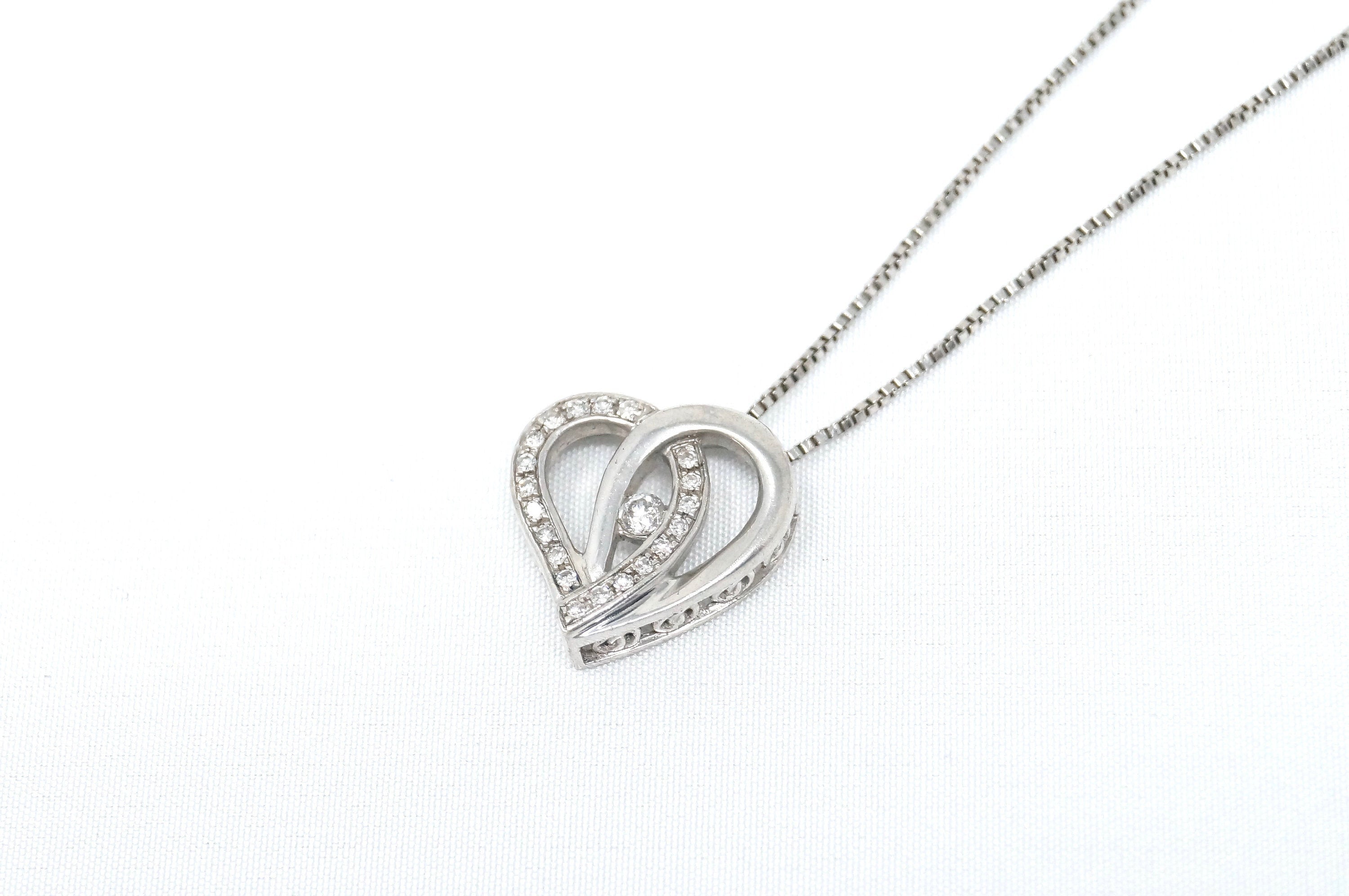 Lovely Vintage Cz Accented Open Heart Sterling Silver Necklace 22&amp;quot; -