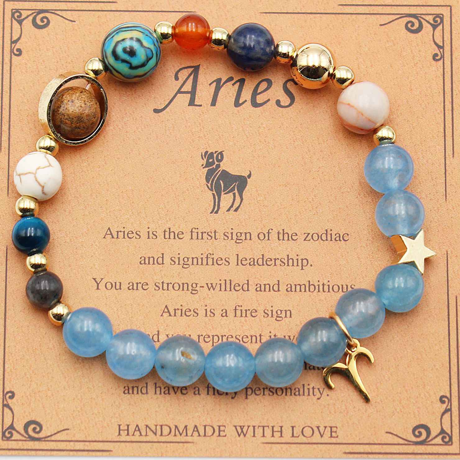 Twelve Constellations Bracelets - Natural Stone Beaded Bracelets with Eight Planet Designs