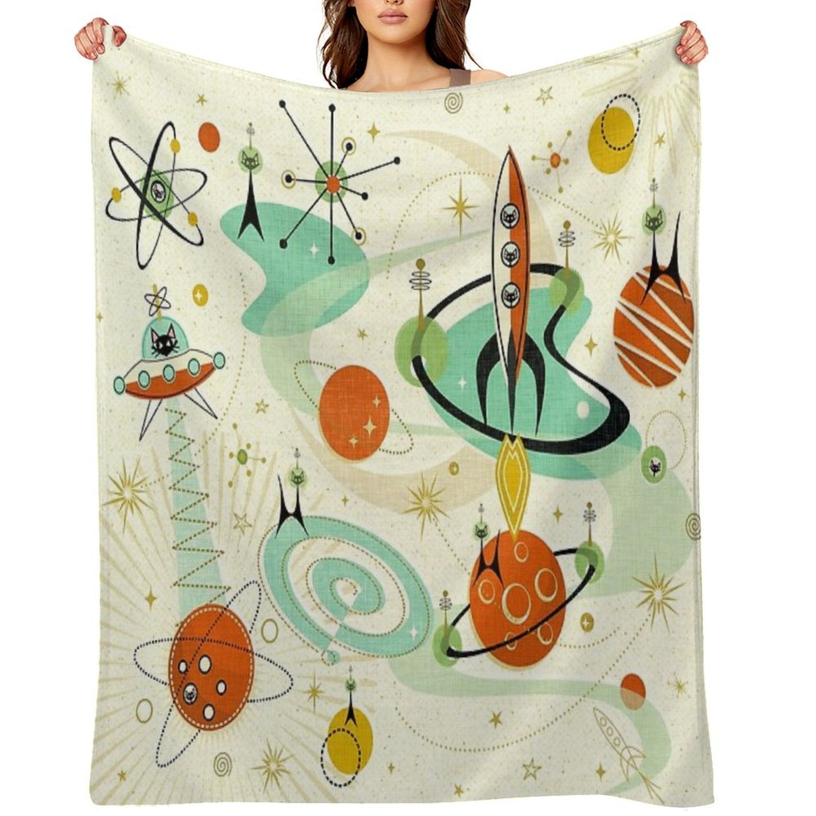 Atomic Cats in Space ©studioxtine Throw Blanket
