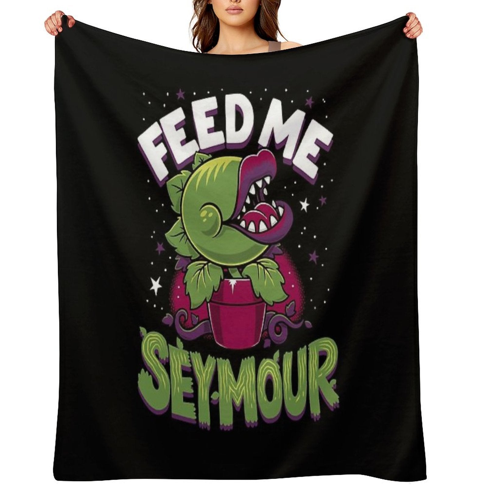 Spooky Horror Feed Me - Creepy Cute Audrey Plant - Horror Musical Throw Blanket