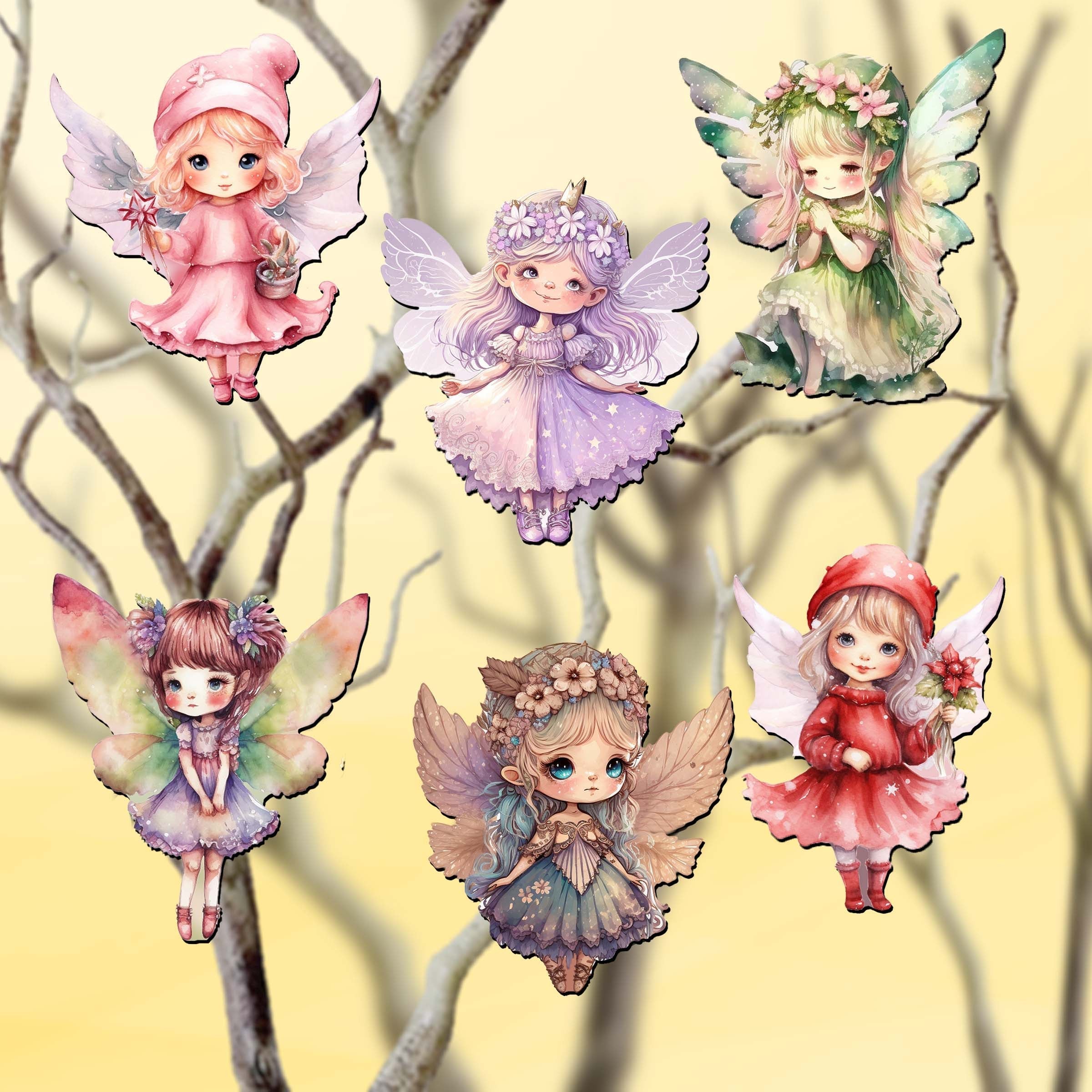 Colorful Fairies Clip-On Eco Wood Decorative Ornaments Set of 6 by G. Debrekht - Christmas Decor - 8090006C-S6