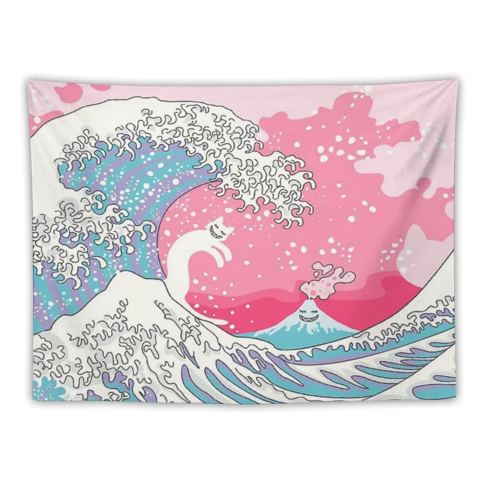 Psychodelic Bubblegum Kunagawa Surfer Cat Tapestry