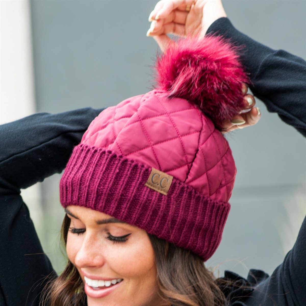 Snap &amp;amp; Slay Quilted Pom Beanie – The Perfect Blend of Cozy and Chic!
