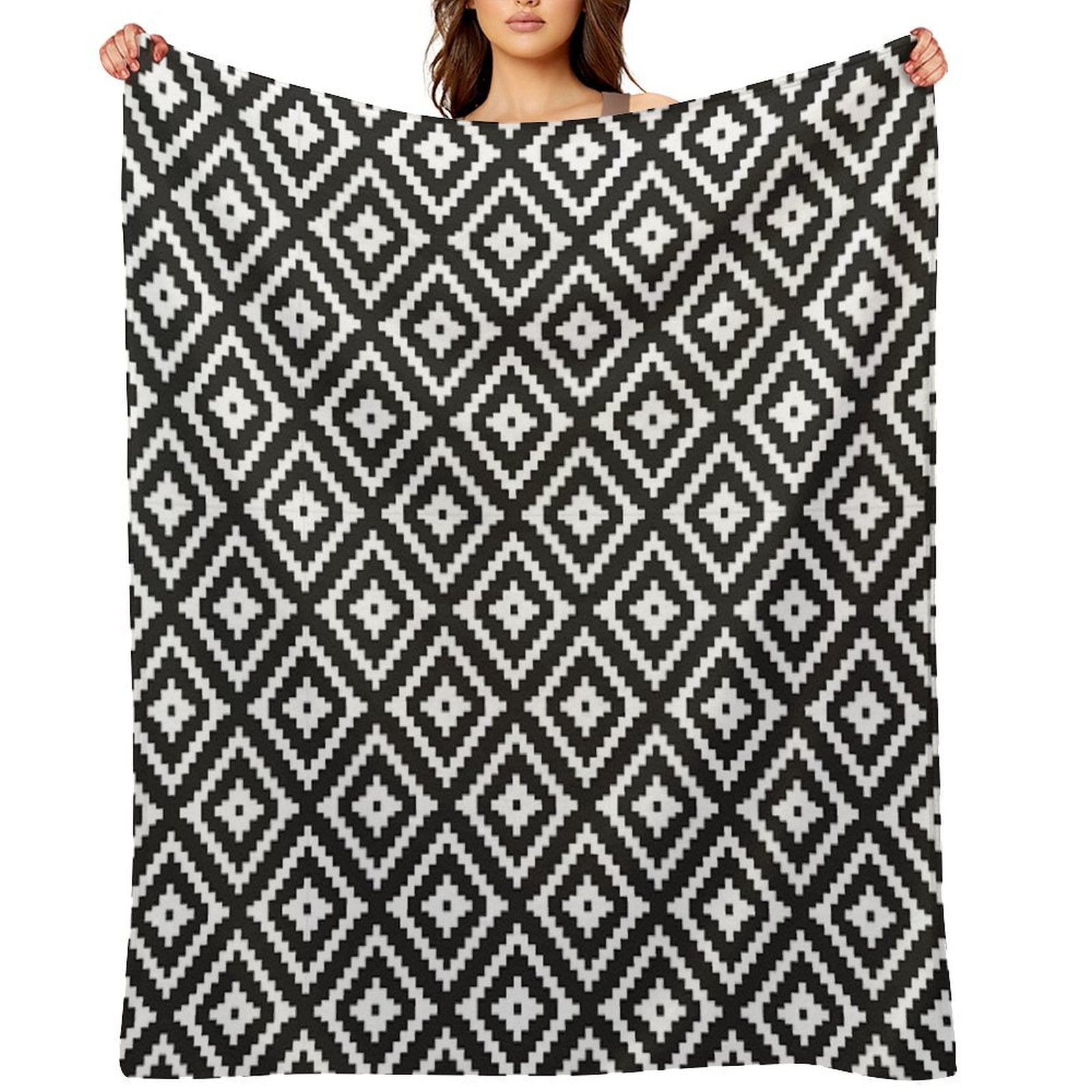 Aztec - White on Black Throw Blanket