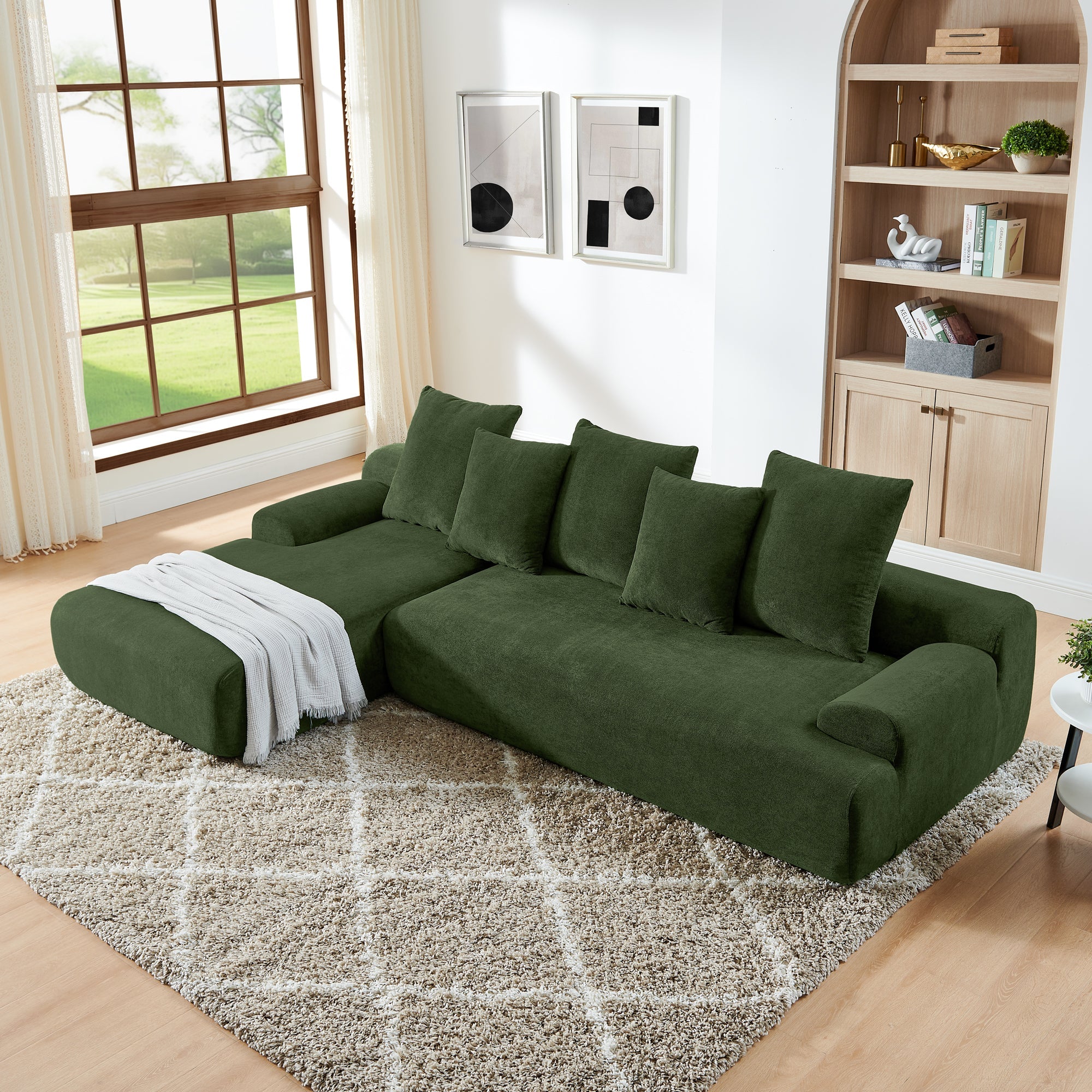 110.25x67&amp;#39;&amp;#39; Modern Upholstered L-Shape Sectional Sofa Couch, Modular Compressed Sofa with Free Combination for Living Room Bedroom, Melange Velvet, Green