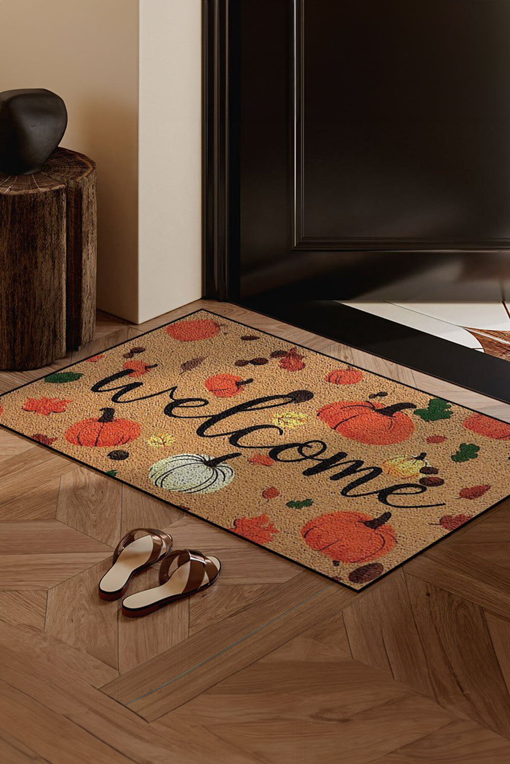 Welcome Fall Pumpkin Maple Leaf Pattern Entrance Doormat