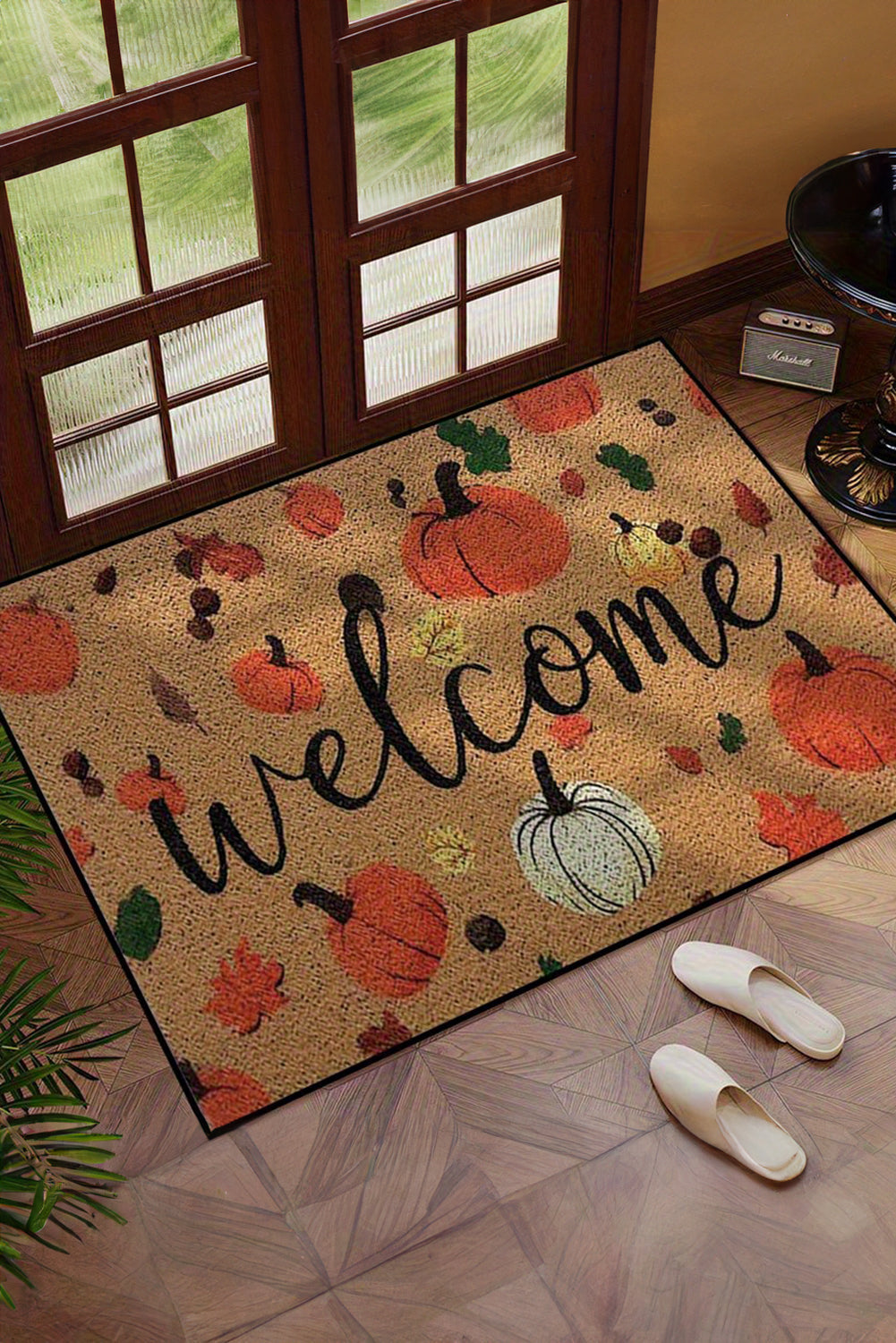 Welcome Fall Pumpkin Maple Leaf Pattern Entrance Doormat