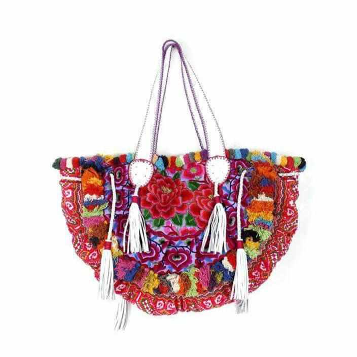 Half-moon Ibiza Bag Pom Pom Trimmed XL - Thailand