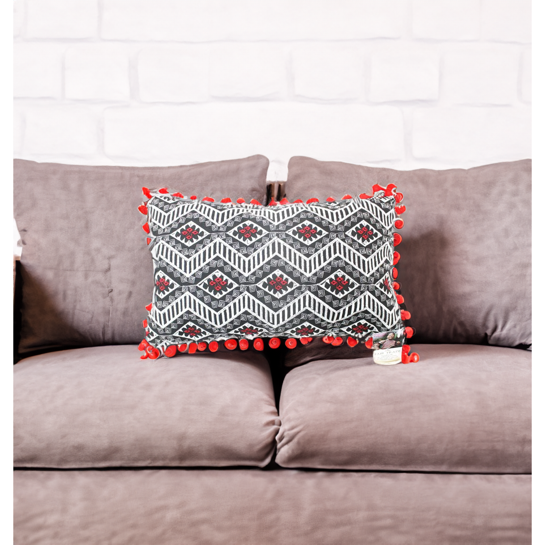 Geometric Pom Pom Lumbar Boho Cushion - Thailand
