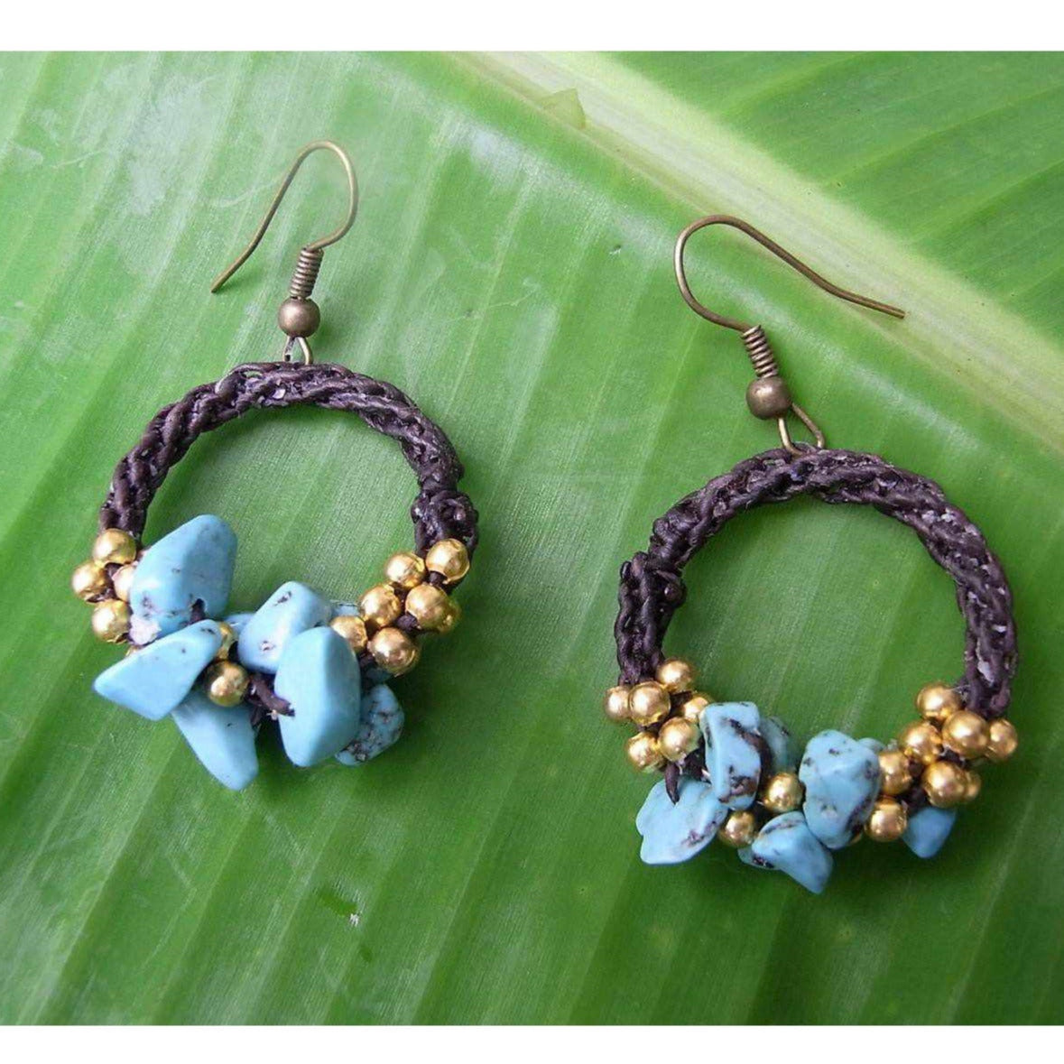 Neptune Wax Chord and Stone Earrings -Thailand