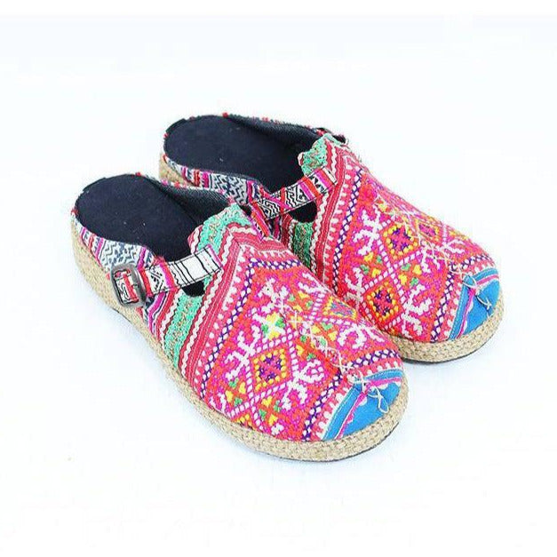 Vintage Hmong Textile Boho Upcycled Slip On Shoes - Thailand