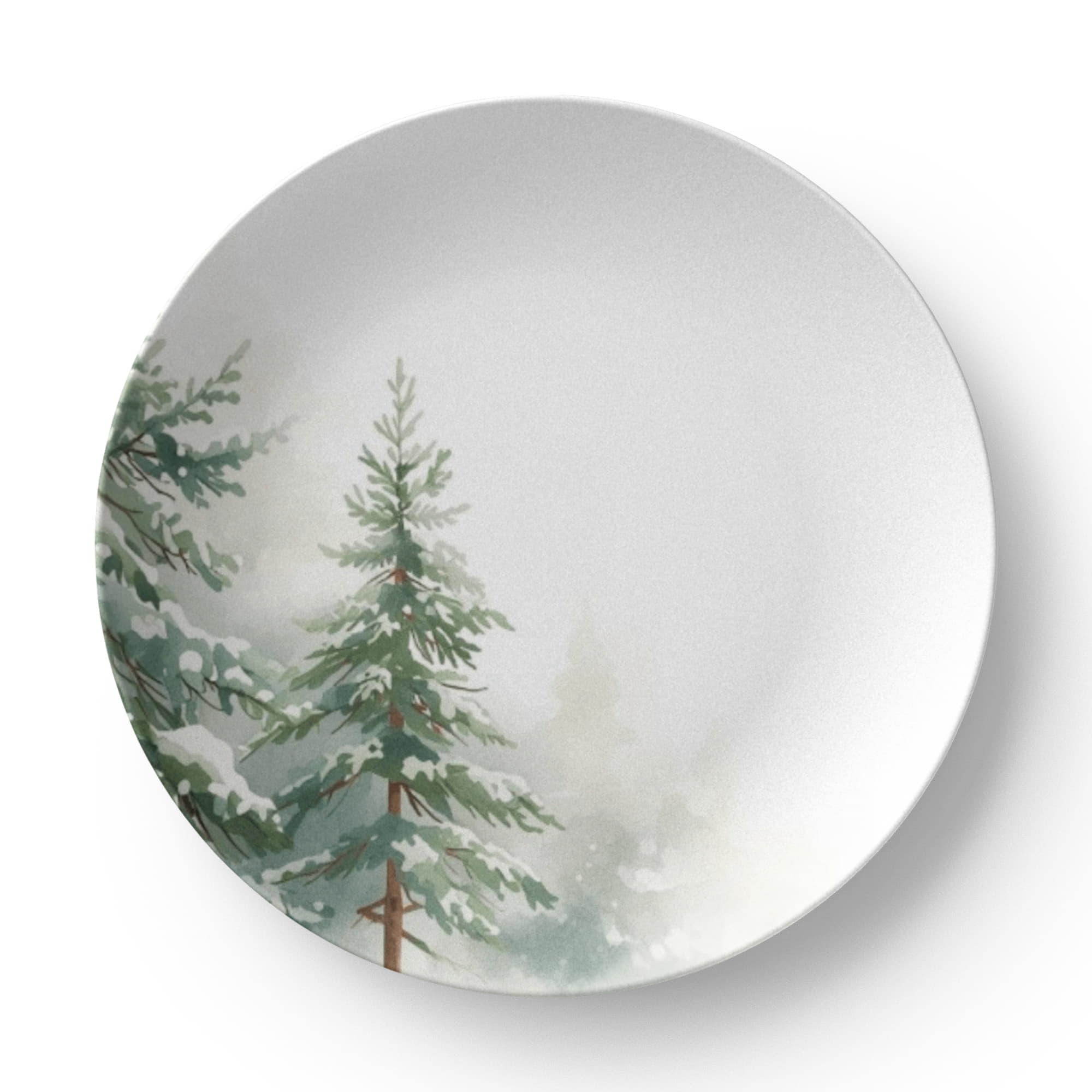 Hand-Painted Holiday Dinnerware - Rustic Snowy Forest Design - Christmas Table Setting &amp;amp; Hostess Gift