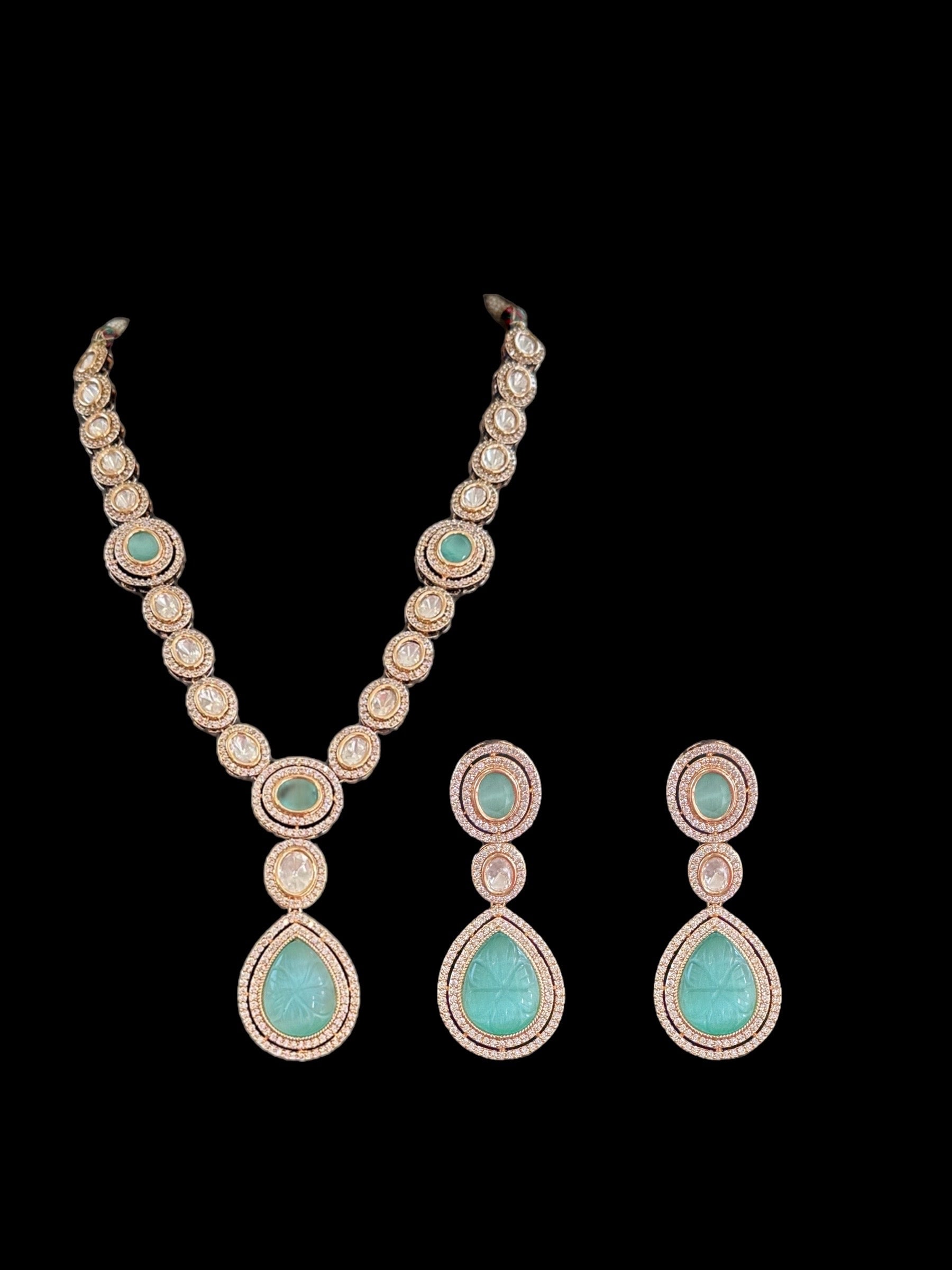 DNS54 Reema high quality Polki necklace set - mint blue  ( READY TO SHIP )