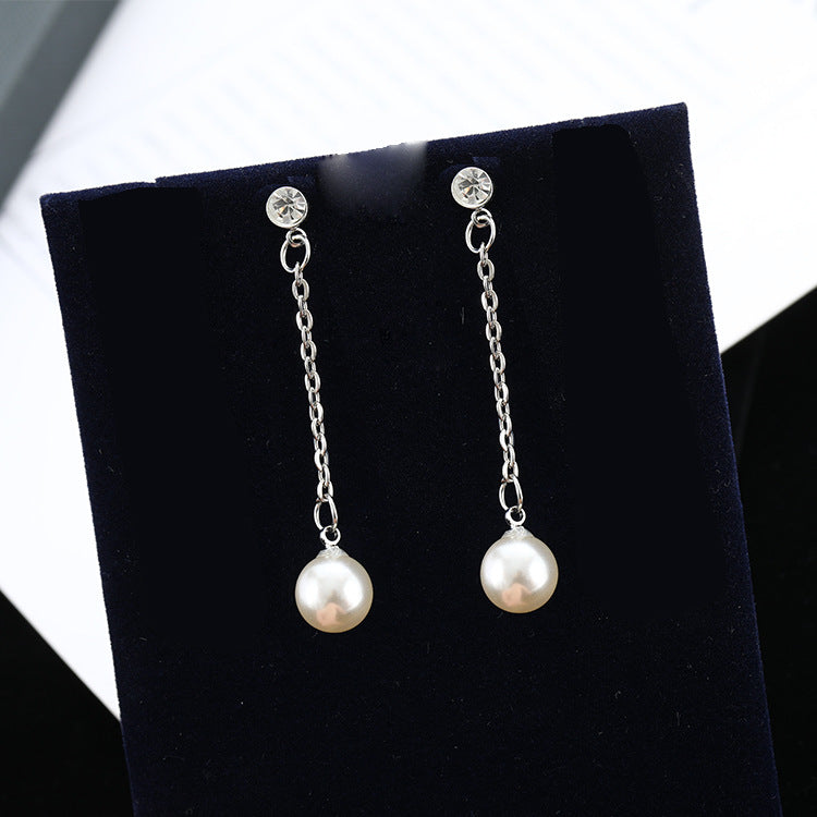 Long Chain Pearl Stud Earrings