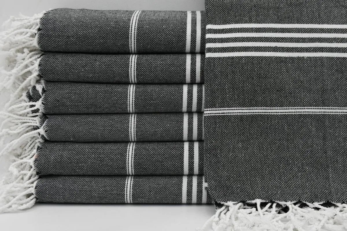 Basiclayersca Monaco Black Turkish Towel 100 Percent Natural - Bath Towels | Premium Quality | Fast Shipping