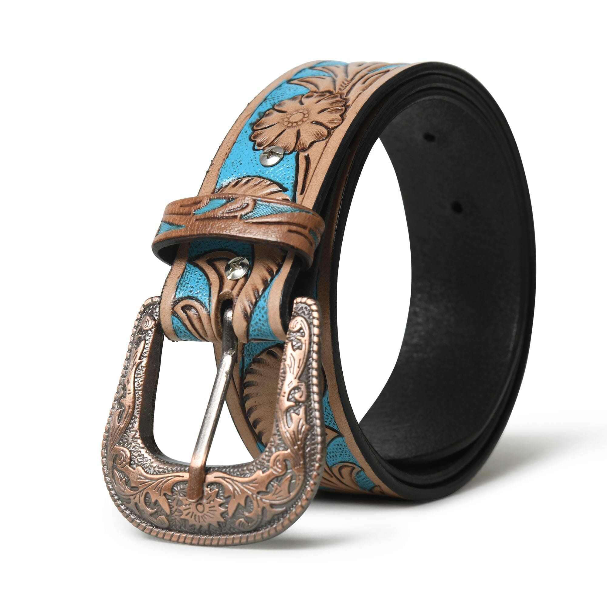 Western Cowboy Leather Belt - Blue &amp;amp; Brown