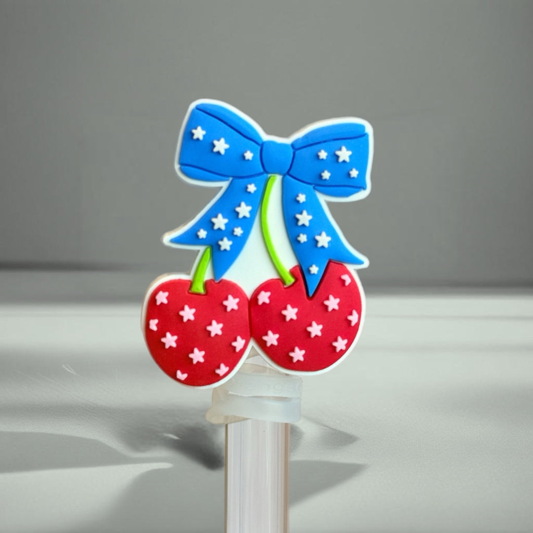 STAR-SPANGLED CHERRIES STRAW TOPPER