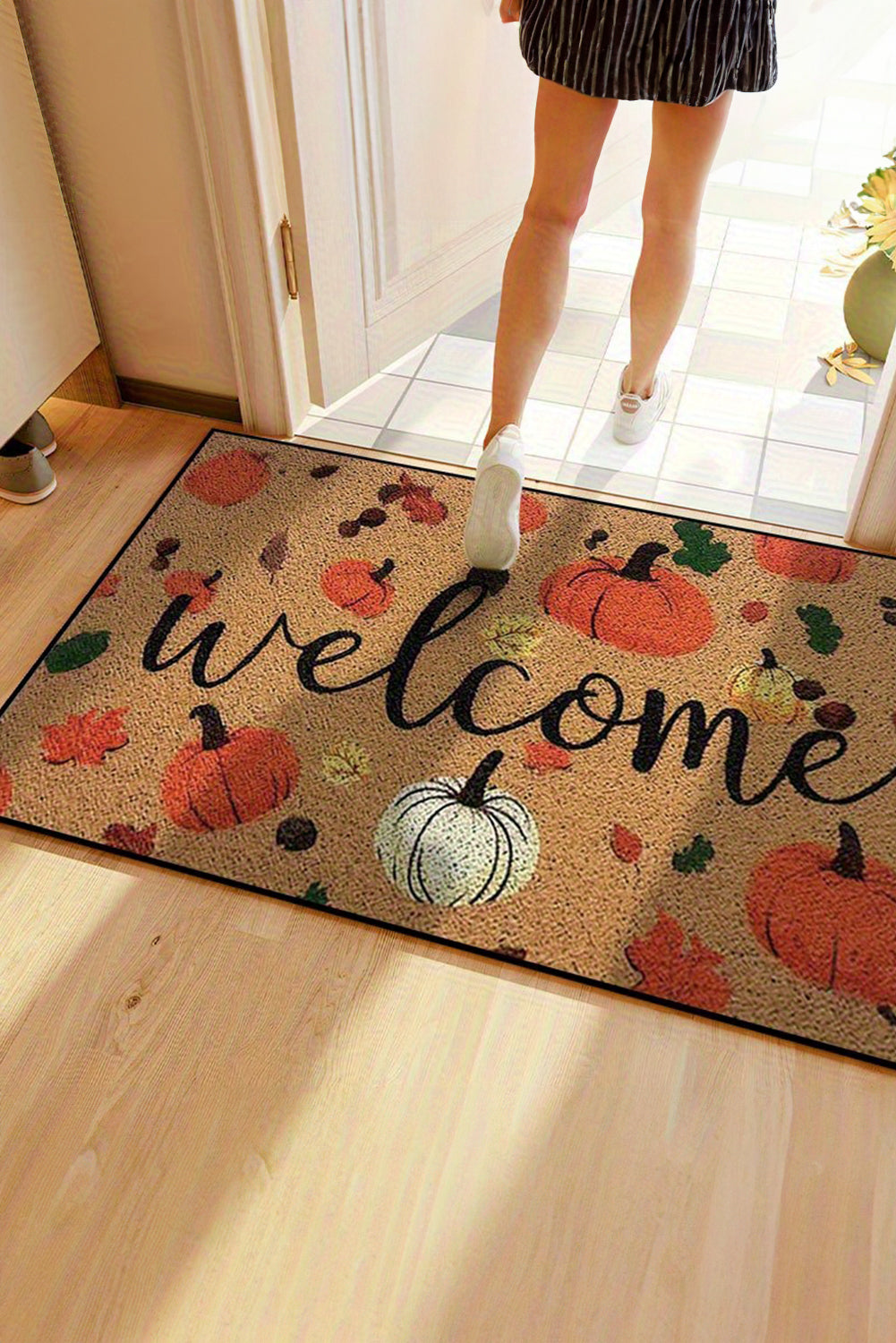 Welcome Fall Pumpkin Maple Leaf Pattern Entrance Doormat