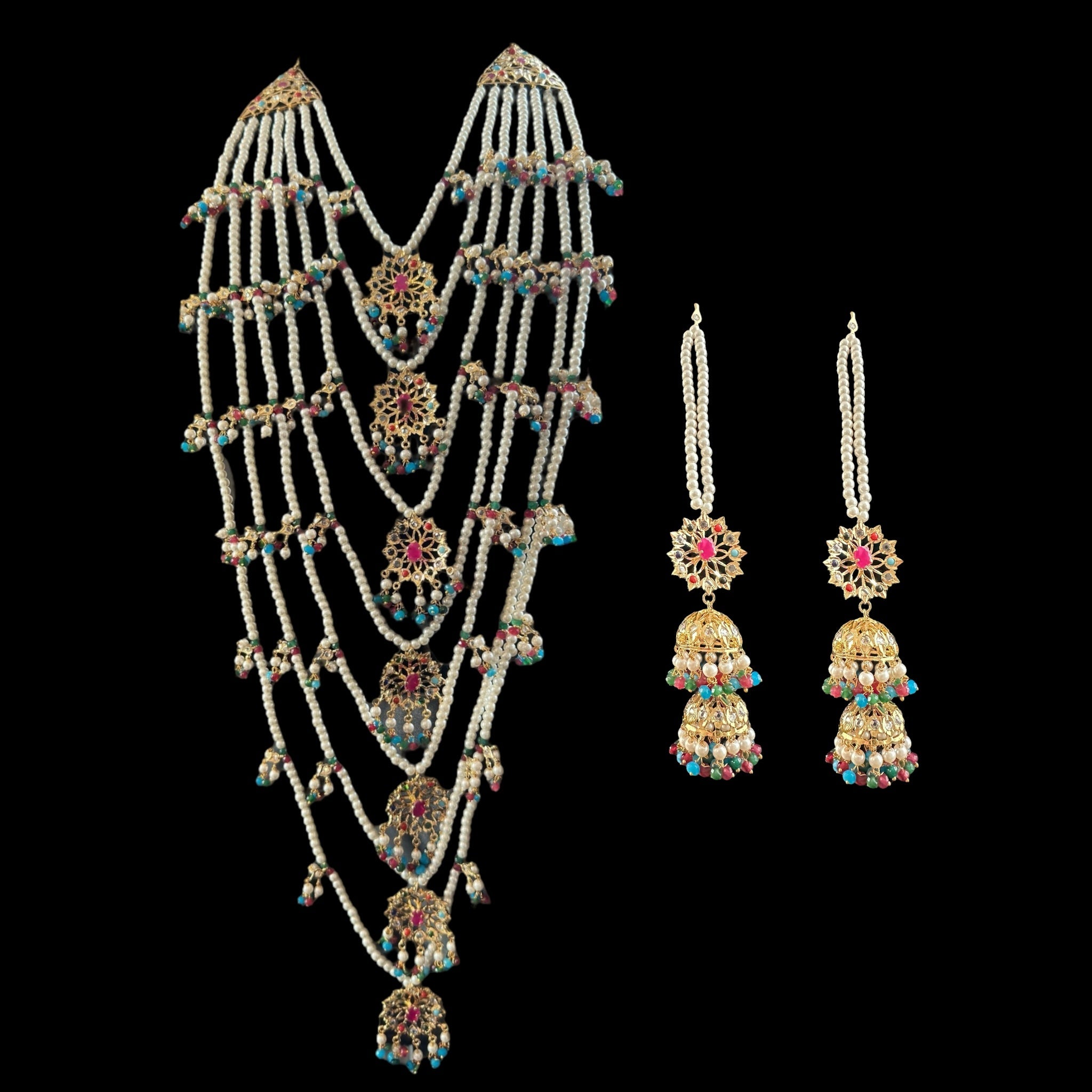 SAT97 Navratan satlada with double jhumka ( SHIPS IN 4 WEEKS )