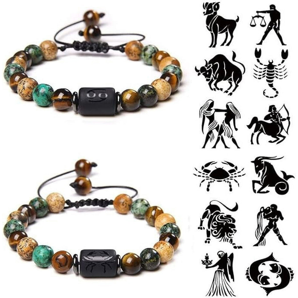 12 Zodiac Sign Constellation Braided Bracelet Virgo Leo Charm Bracelets For Women Men Tiger Eye Stone Bangles Friend Jewelry