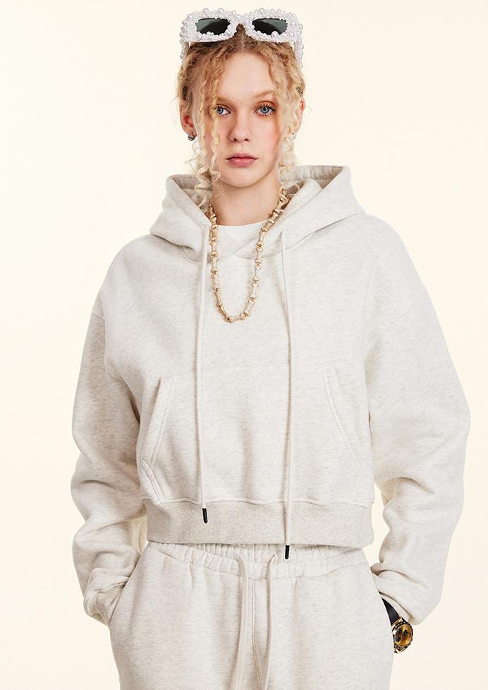 Clothing Autumn Winter Retro Hooded Pullover Women&amp;#39;s Fleece-lined Thickened Sexy Short Women&amp;#39;s Sweatshirt