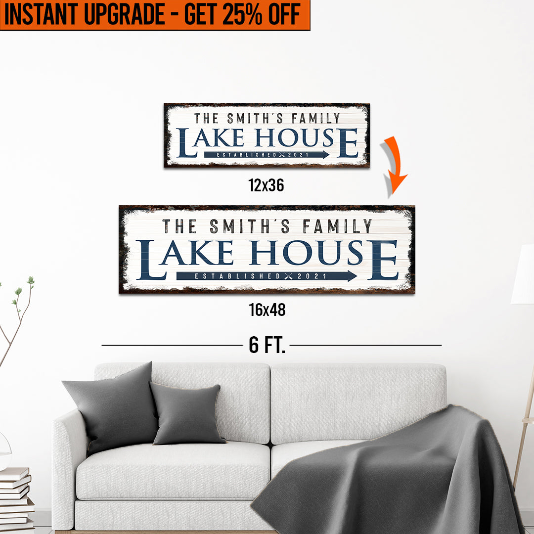 Upgrade Your 12x36 Inches &amp;#39;Family Lake House Arrow&amp;#39; (Style 1) Canvas Measuring To 16x48 Inches