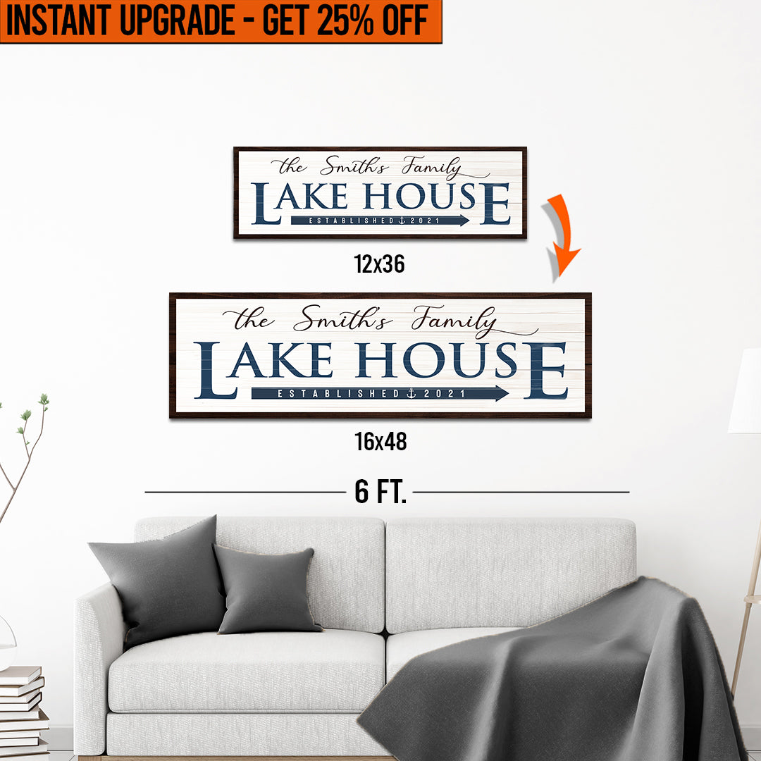 Upgrade Your 12x36 Inches (Style 3) &amp;#39;Family Lake House Arrow&amp;#39; Canvas To 16x48 Inches