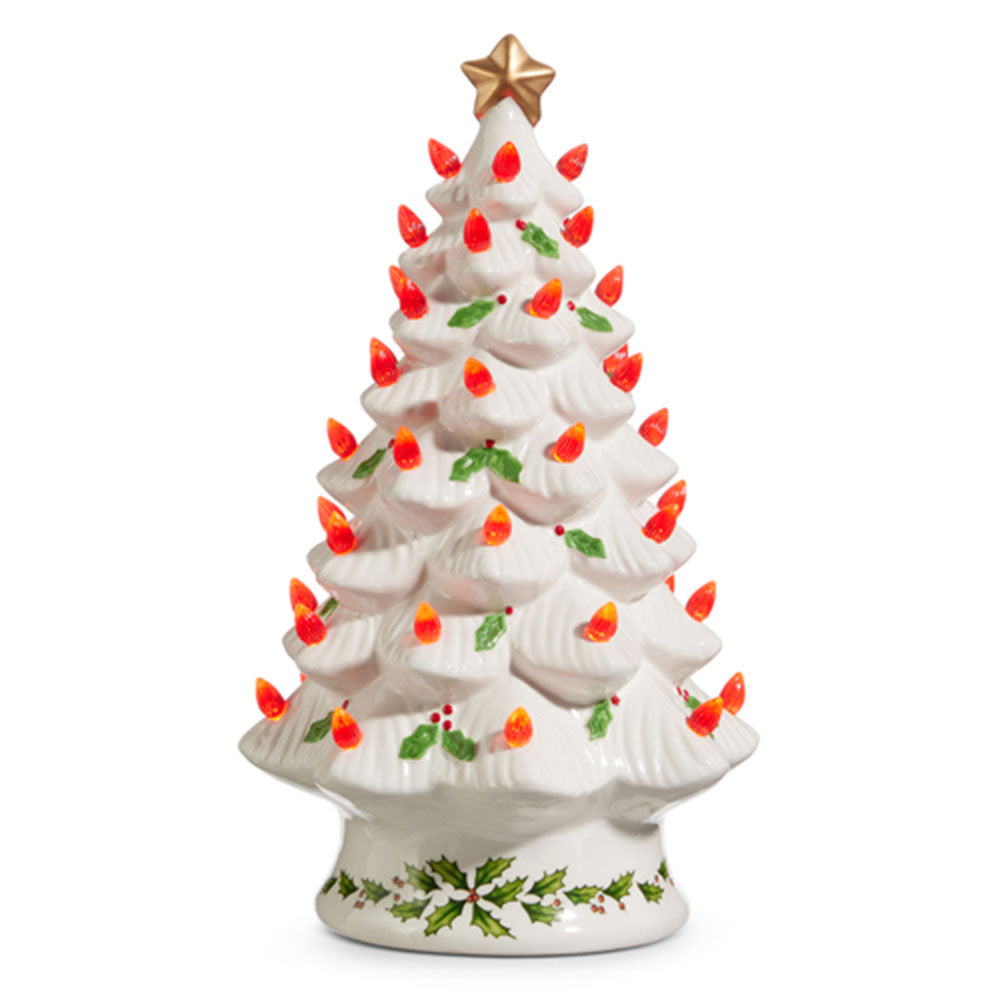 13&amp;quot; Lighted Vintage Holly Ceramic Tree