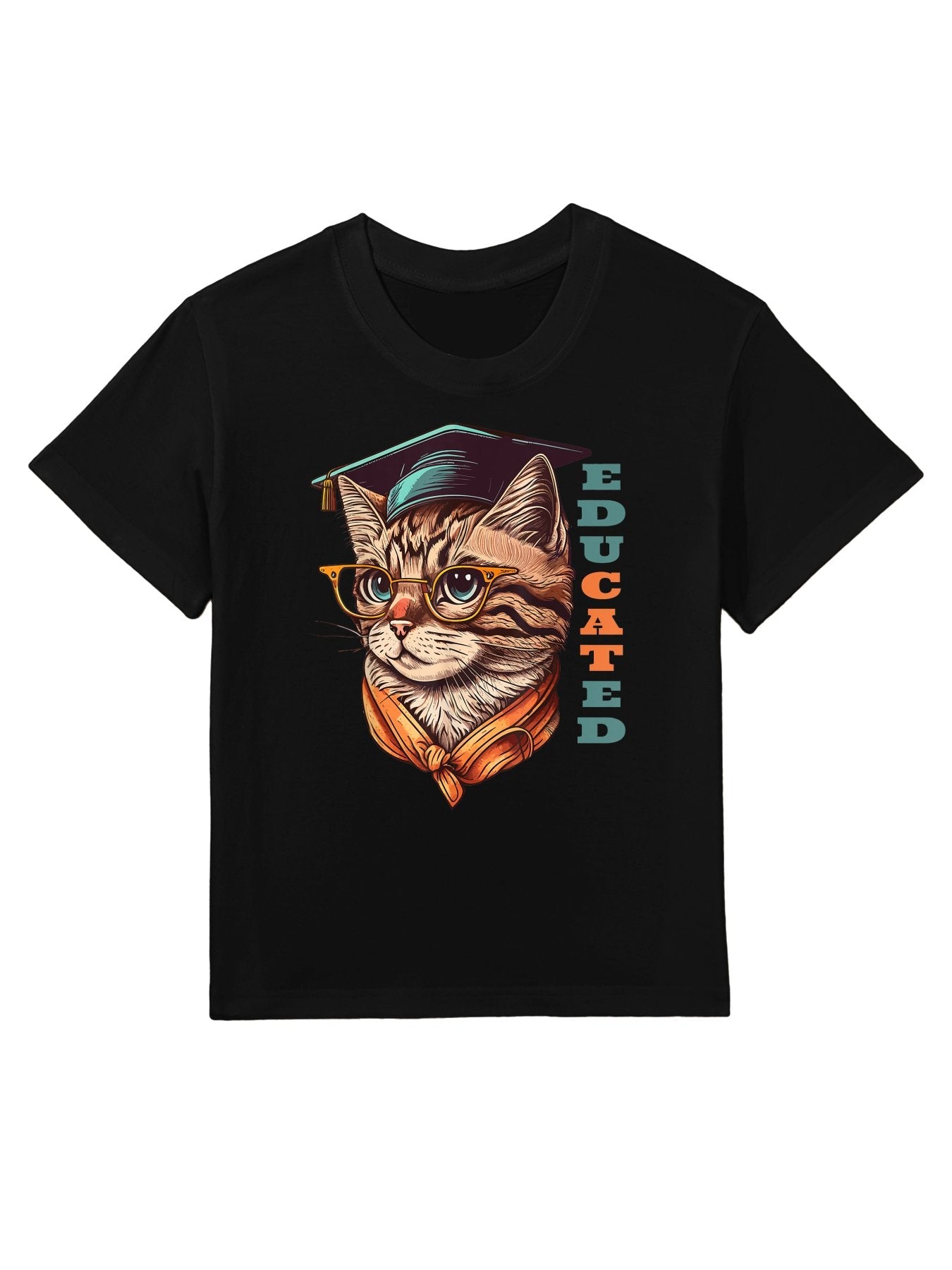 Educated Cat in Graduation Cap Funny Graduation Decorations Kids T-Shirt