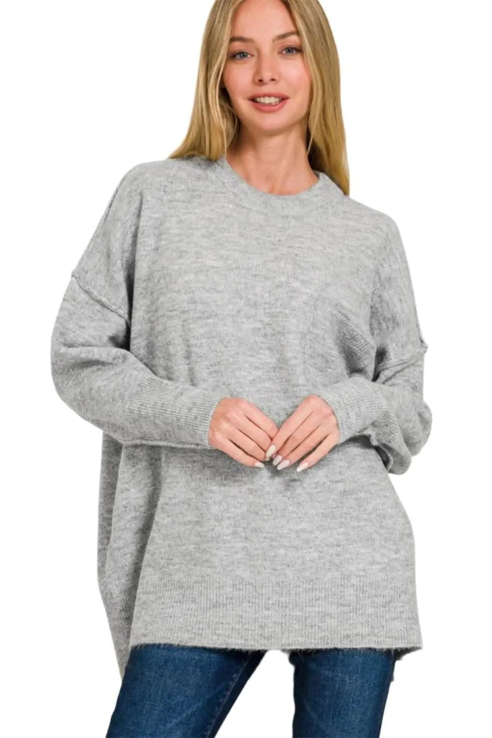 Zenana high-low sweater with pockets