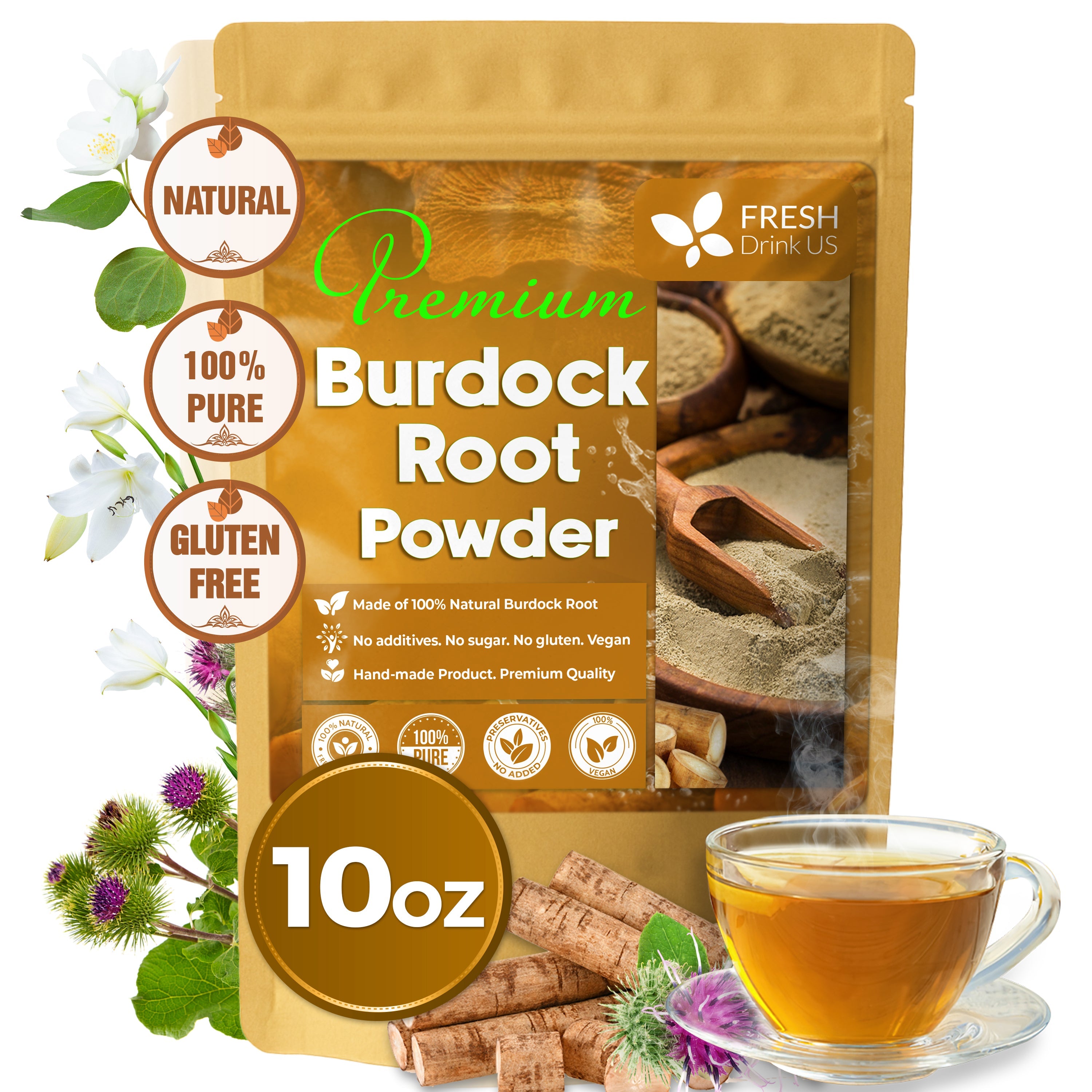 Burdock Root Powder,  Burdock Root Extract, 100% Natural &amp;amp; Pure from Burdock Root, Burdock Root Herbal Tea, No Additives, No Caffeine, Vegan