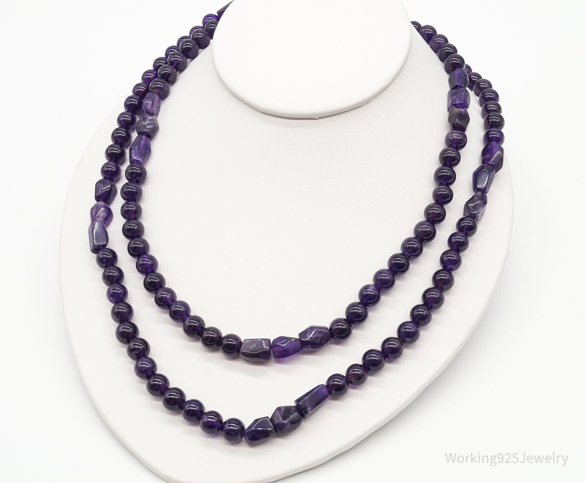 Vintage Desert Rose Trading Amethyst Bead Sterling Silver Necklace 40&amp;quot;