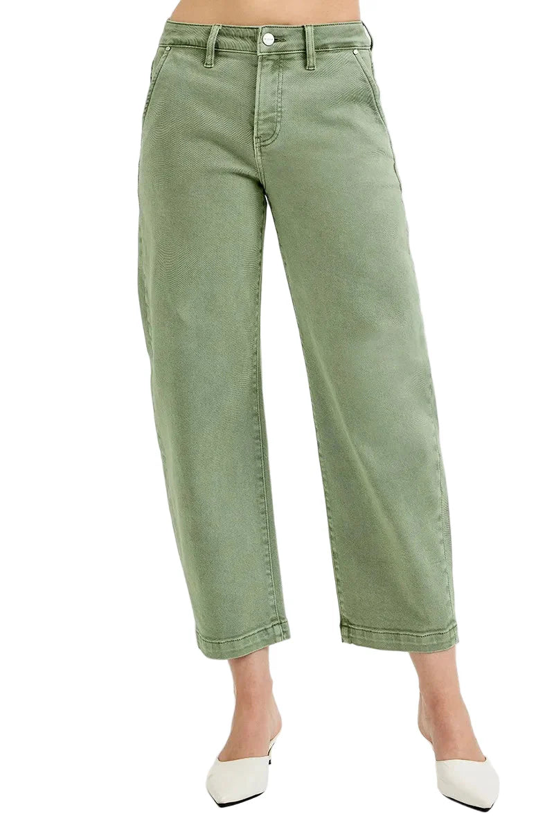 Full Size Tummy Control High Rise Crop Barrel Jeans Plus Size