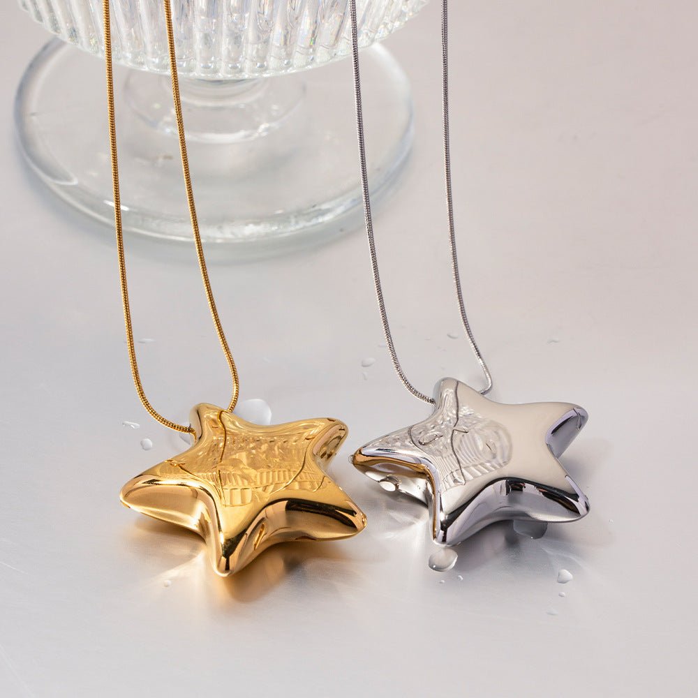 18K Gold-plated Star Necklace Jewelry - Stainless Steel Five-pointed Star Design