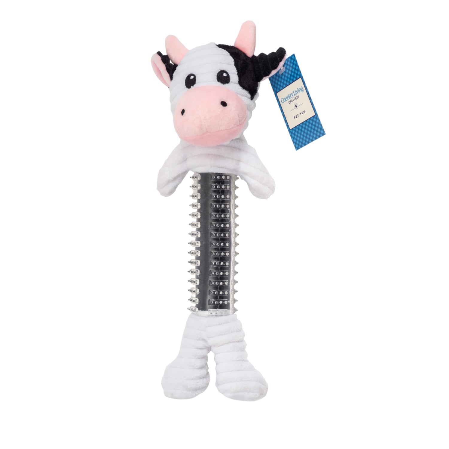 Country Living Thermoplastic Rubber Black &amp;amp; White Cow Plush Dog Toy – with Squeaker &amp;amp; Crinkle Paper