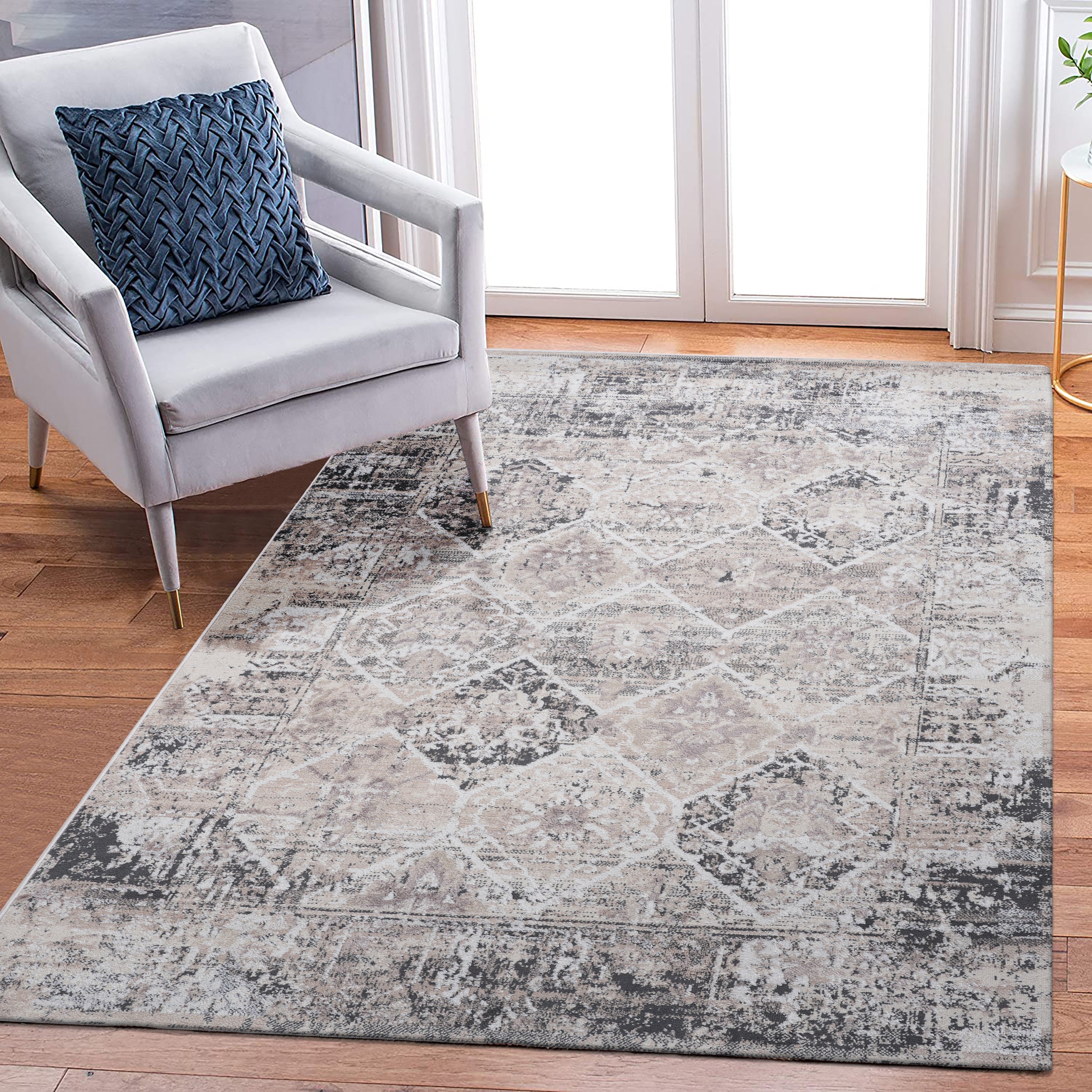 NAAR PAYAS Collection 8X10 Cream / Anthracite / Traditional Area Rug