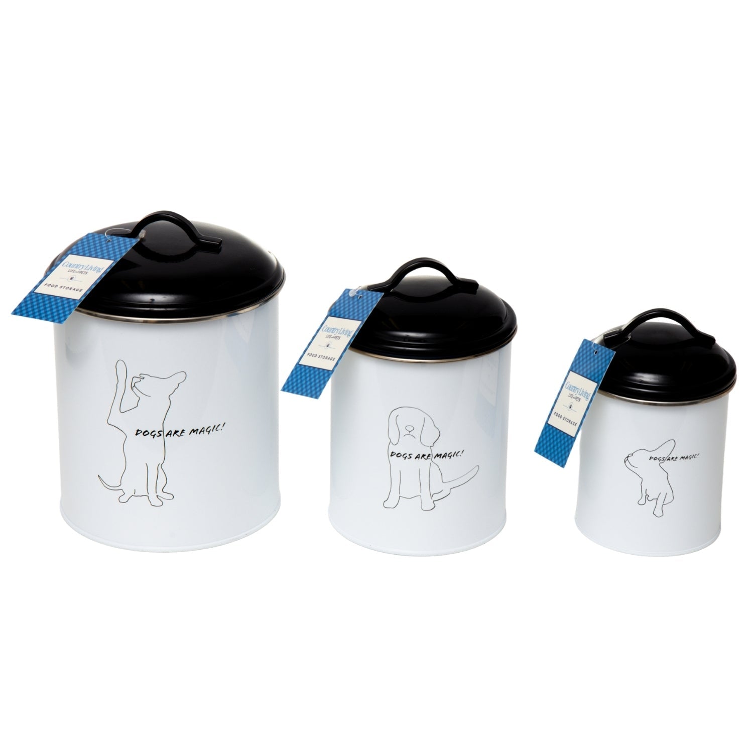 Country Living Set of 3 Pet Treat Storage Canisters – Black &amp;amp; White