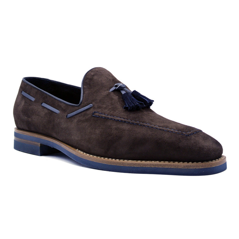 16-628-BRN CARMEN Sueded Goatskin &amp;amp; Crocodile Tassel Loafer, Brown