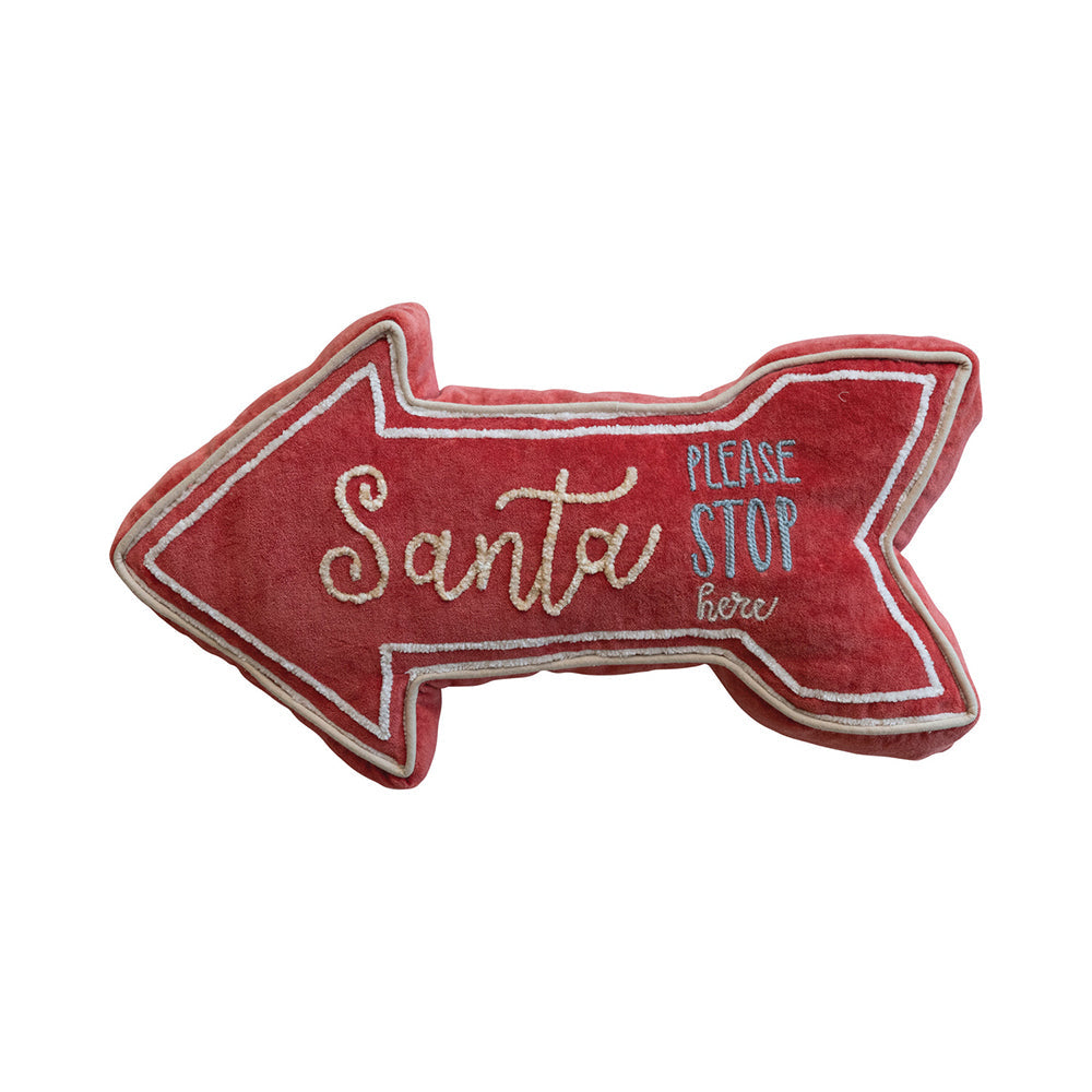 &amp;quot;Santa Stop Here&amp;quot; Velvet Arrow Shaped Lumbar Pillow