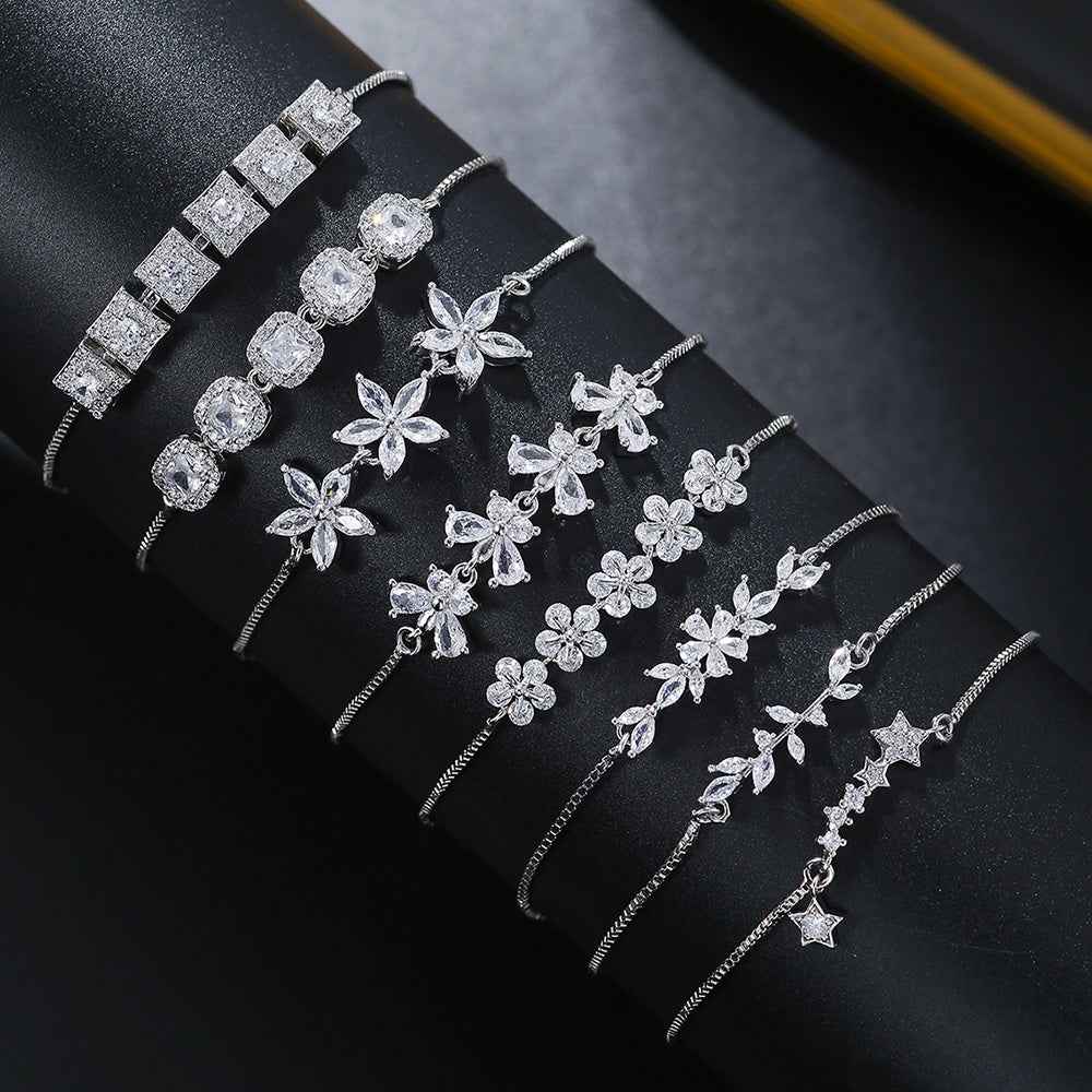 Zircon Flower Leaf Bracelet - Silver &amp;amp; Gold-plated Design for Women&amp;#39;s Daily and Holiday Wear
