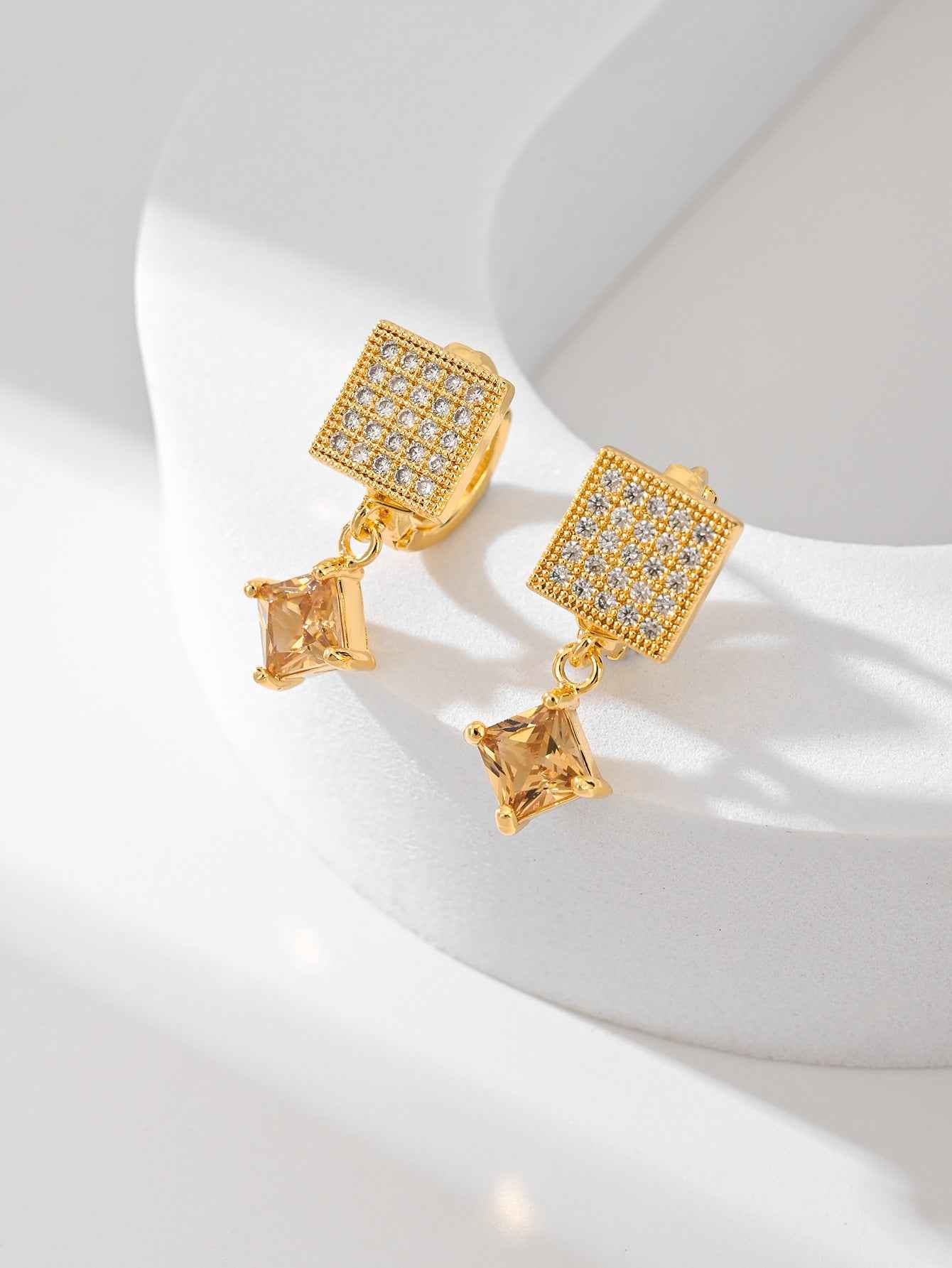 European American Zircon Earrings in Various Colors - Square Fashion Style