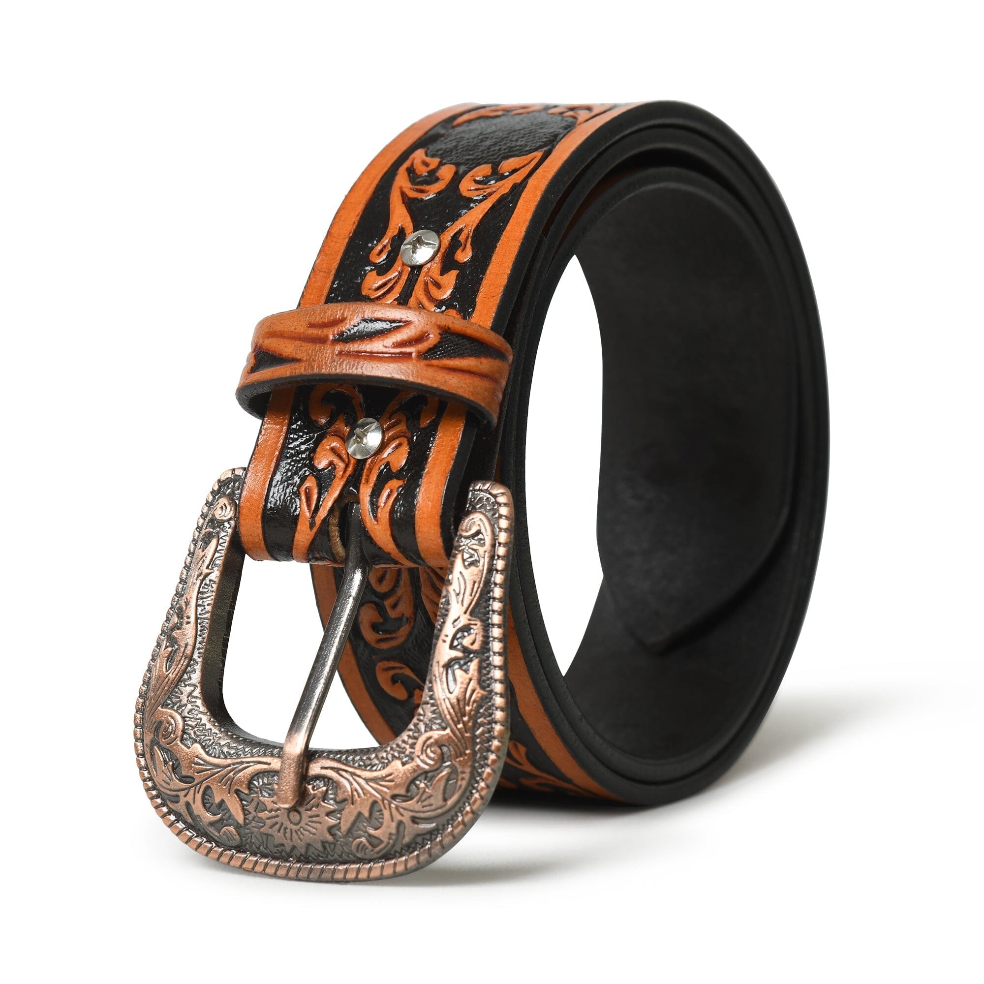 Western Cowboy Leather Belt - Black &amp;amp; Brown