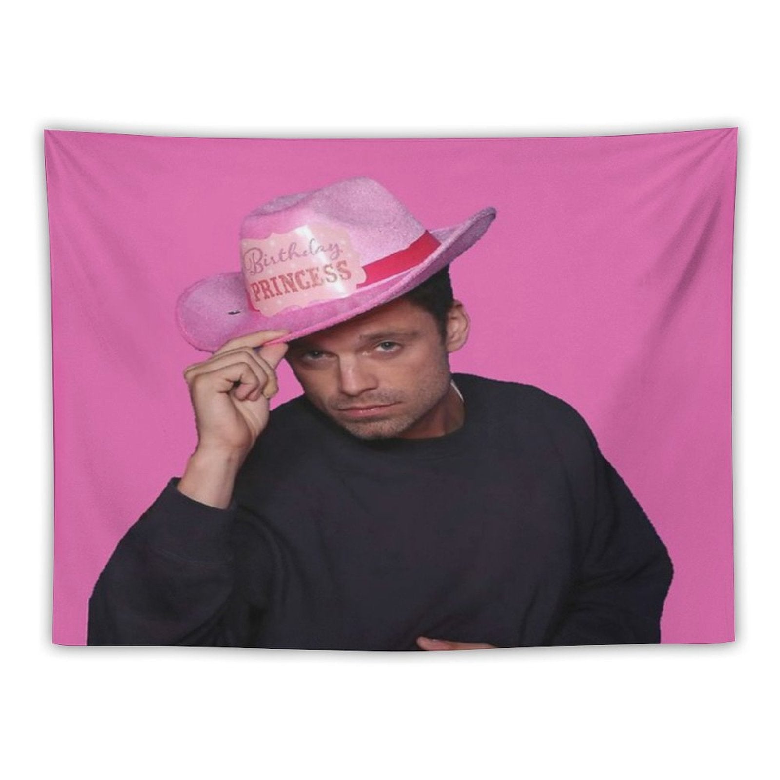 Yes Haw! Sebastian Stan with Pink Birthday Princess Cowboy Hat Tapestry