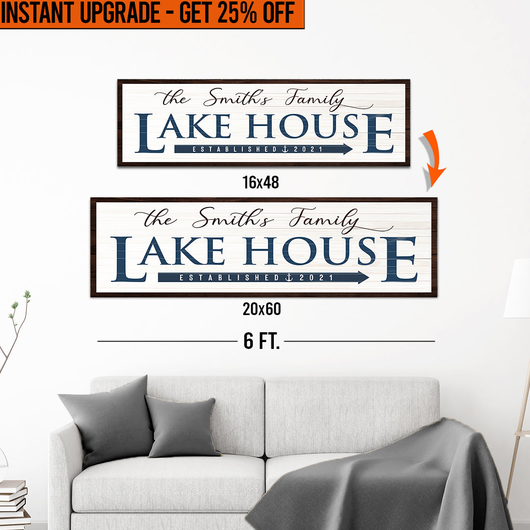 Upgrade Your 16x48 Inches &amp;#39;Family Lake House Arrow&amp;#39; (Style 3) Canvas To 20x60 Inches