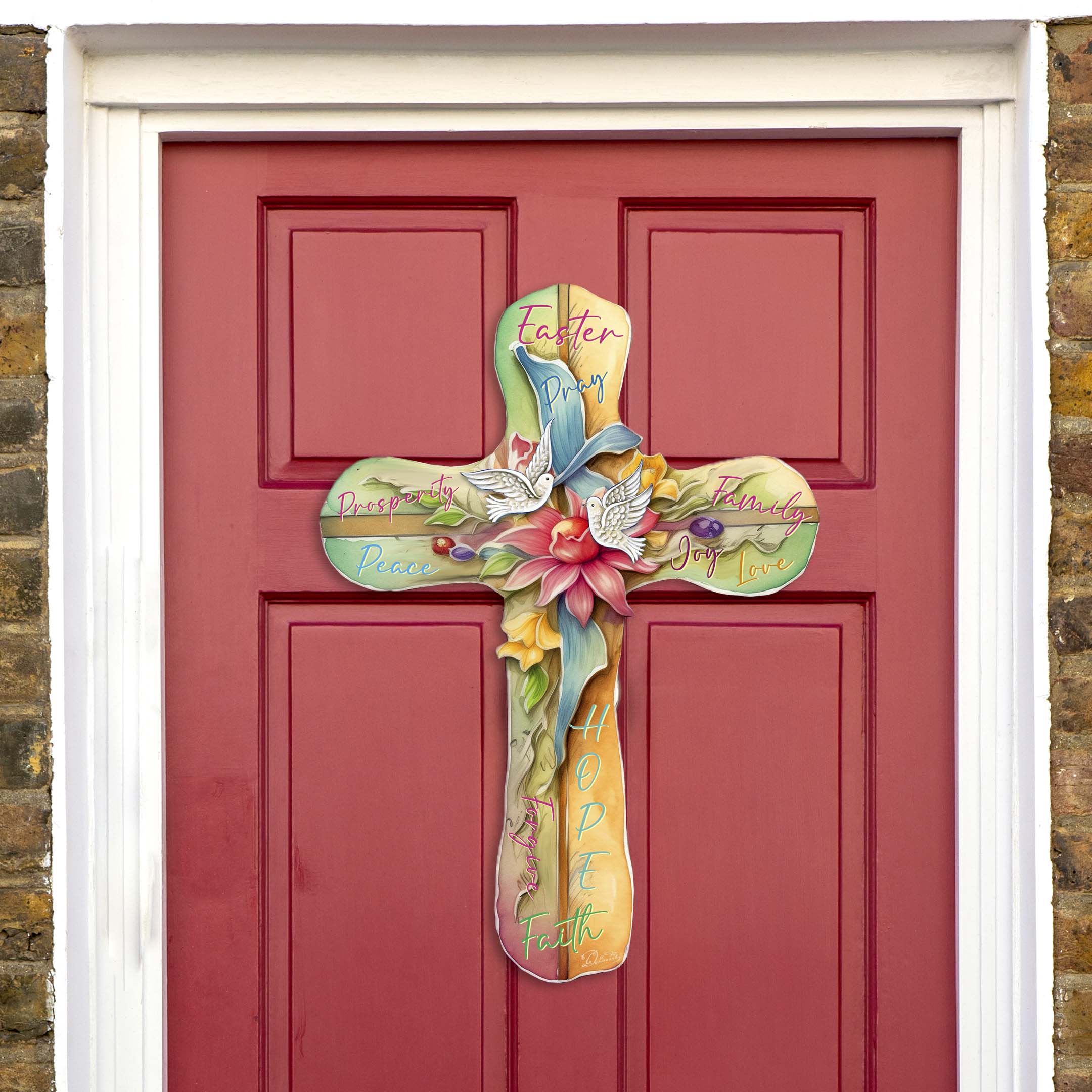 Easter Cross with Doves Holiday Door Decor by G. Debrekht - Easter Spring Decor - 8688167H