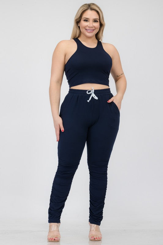 Plus Size Luxe Tank &amp;amp; Ruched Pants Set - Trendy, Comfy, Chic!